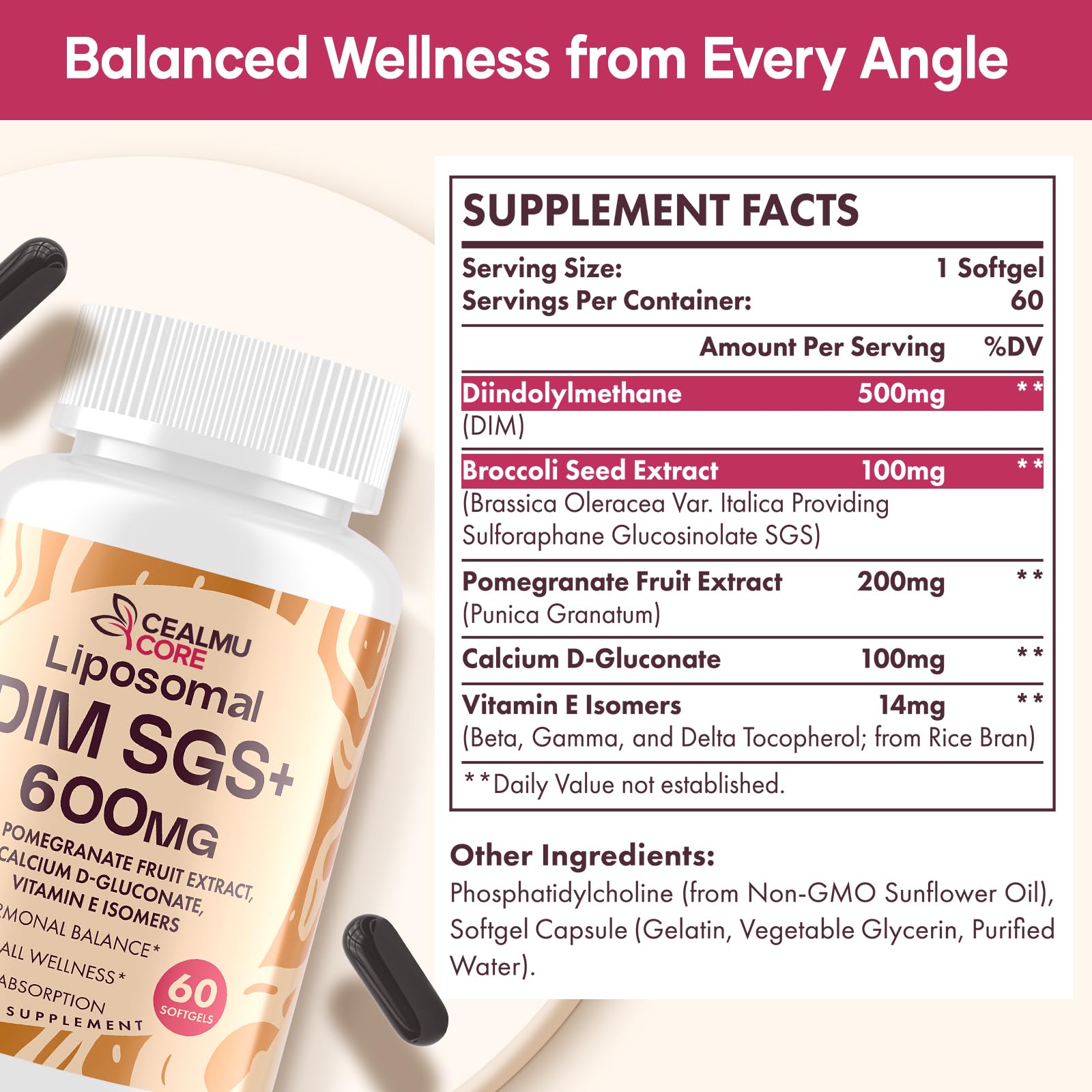 CEALMU CORE DIM SGS Supplement 600mg side view