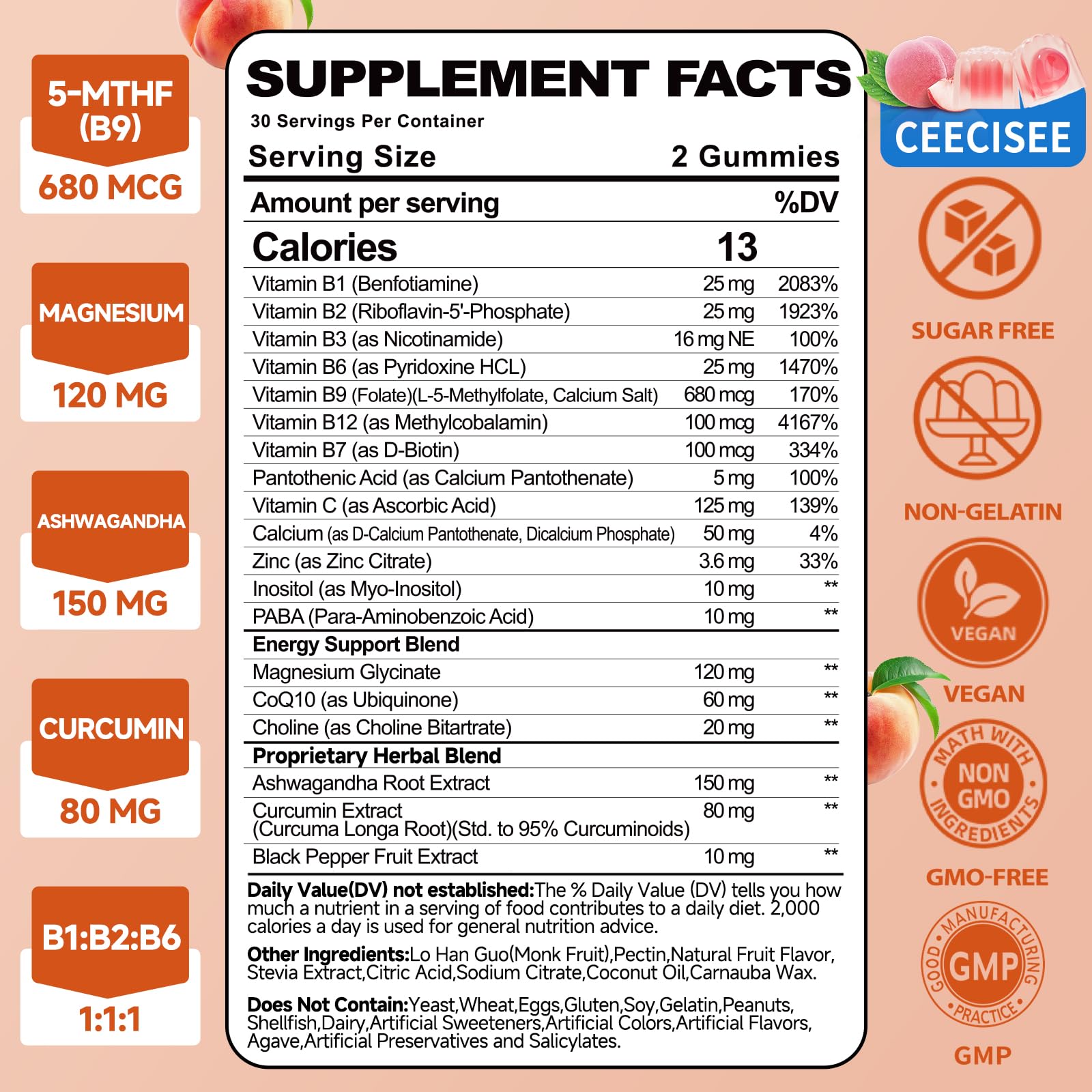 Ceecisee B-Complex Gummies peach flavour close-up