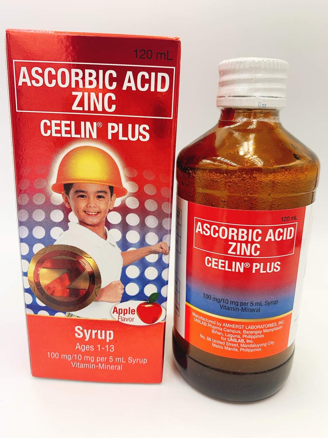 Ceelin Plus apple flavoured zinc syrup bottle front view 299g