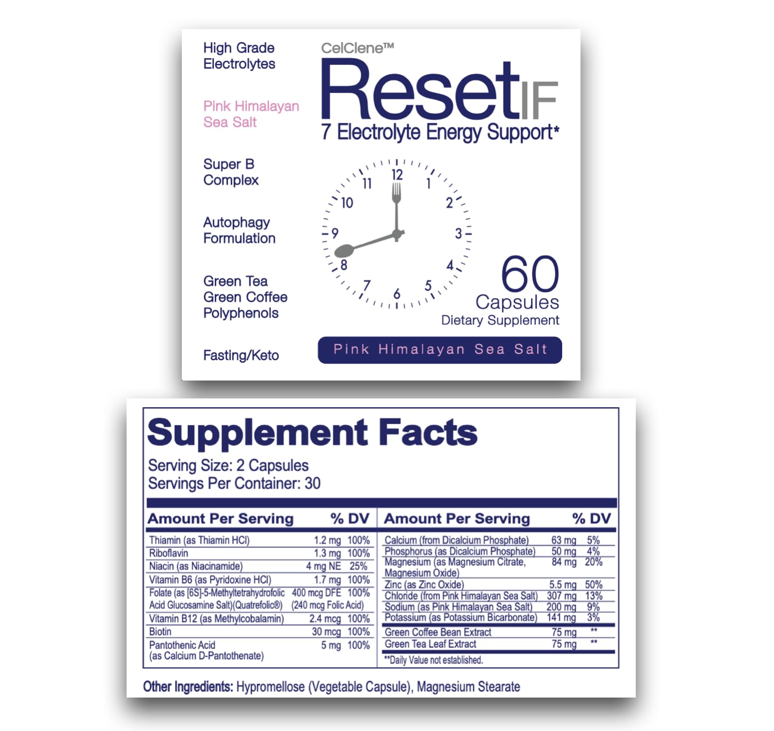 CELCLENE ResetIF Energy Electrolyte Capsules ingredients close-up