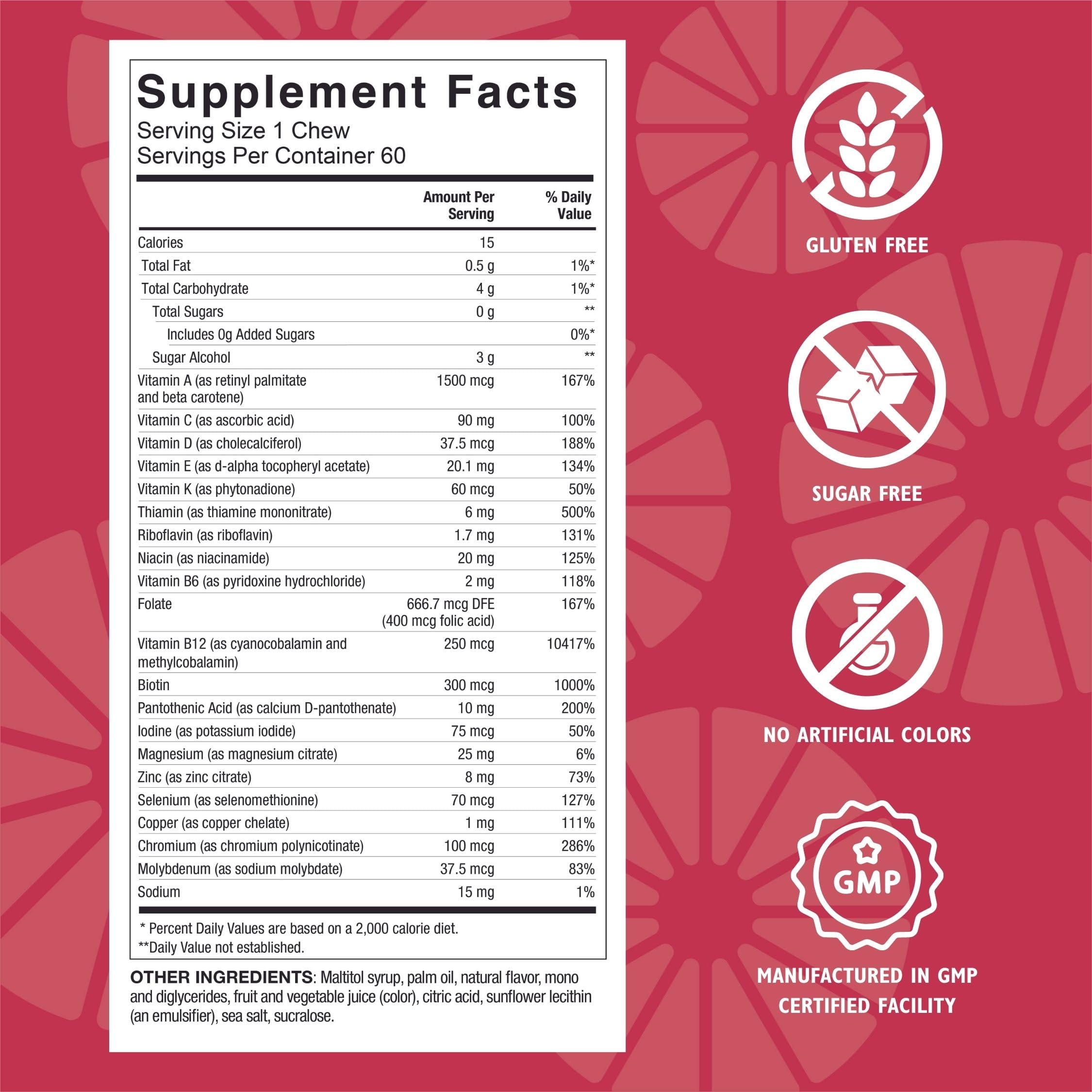 Celebrate Bariatric Multivitamin Chews nutritional information on packaging