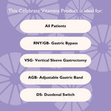 Celebrate Bariatric Supplements Probiotic + Prebiotic Capsules with ingredients list