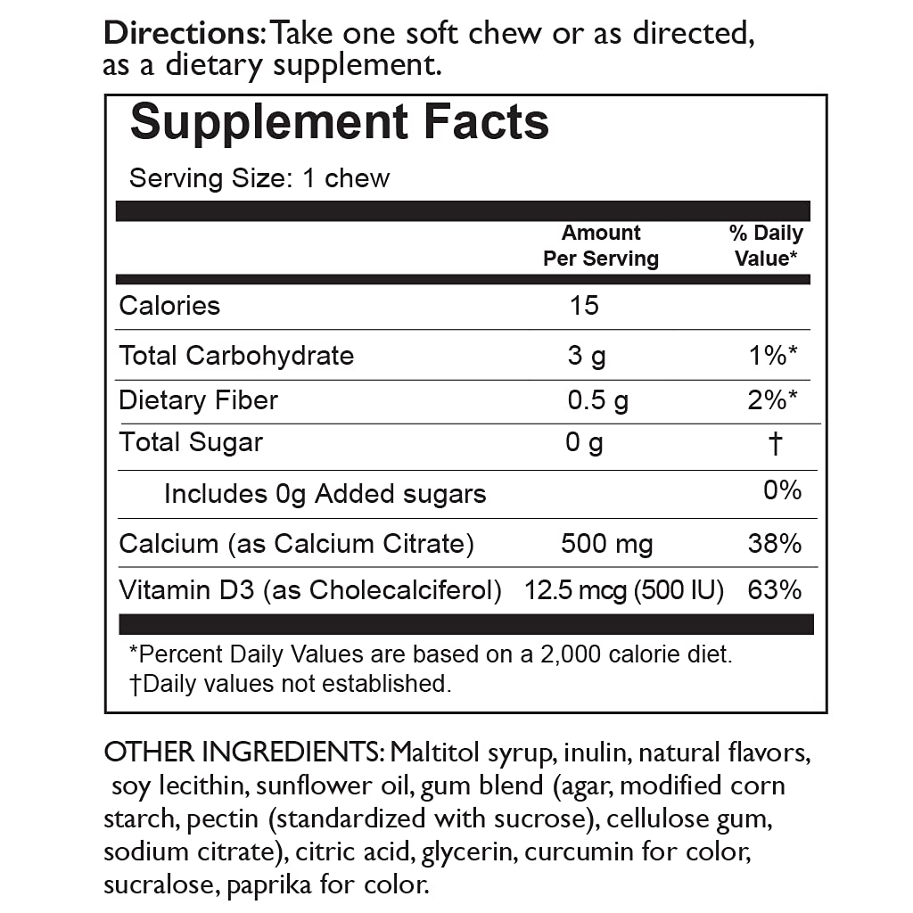 Celebrate Calcium Chews with ingredients list visible