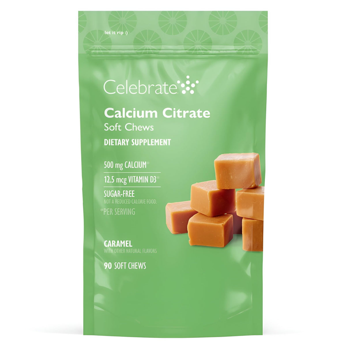 Celebrate Calcium Citrate Chews caramel flavour front view