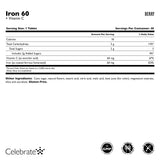 Celebrate Iron Chewable Tablets ingredients list on packaging