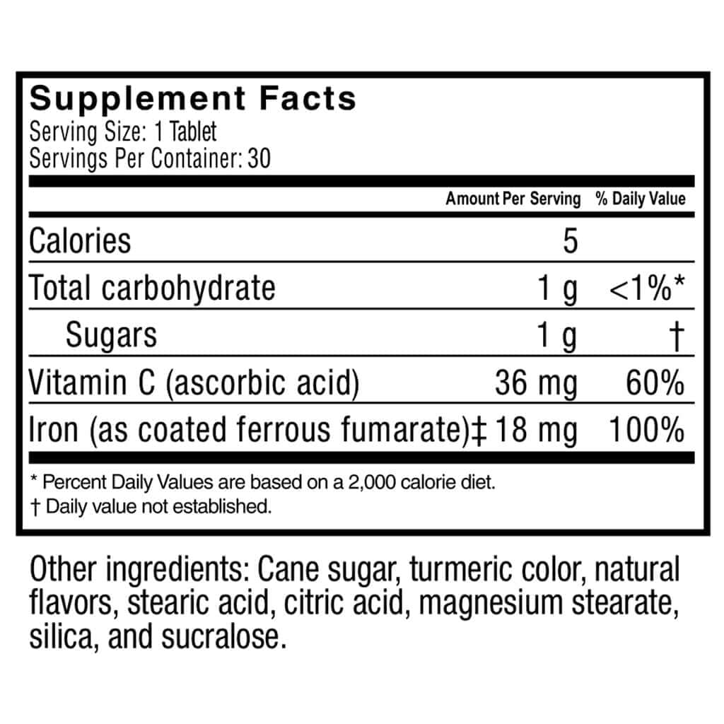 Celebrate Iron Chewable Tablets side view showing chewable texture