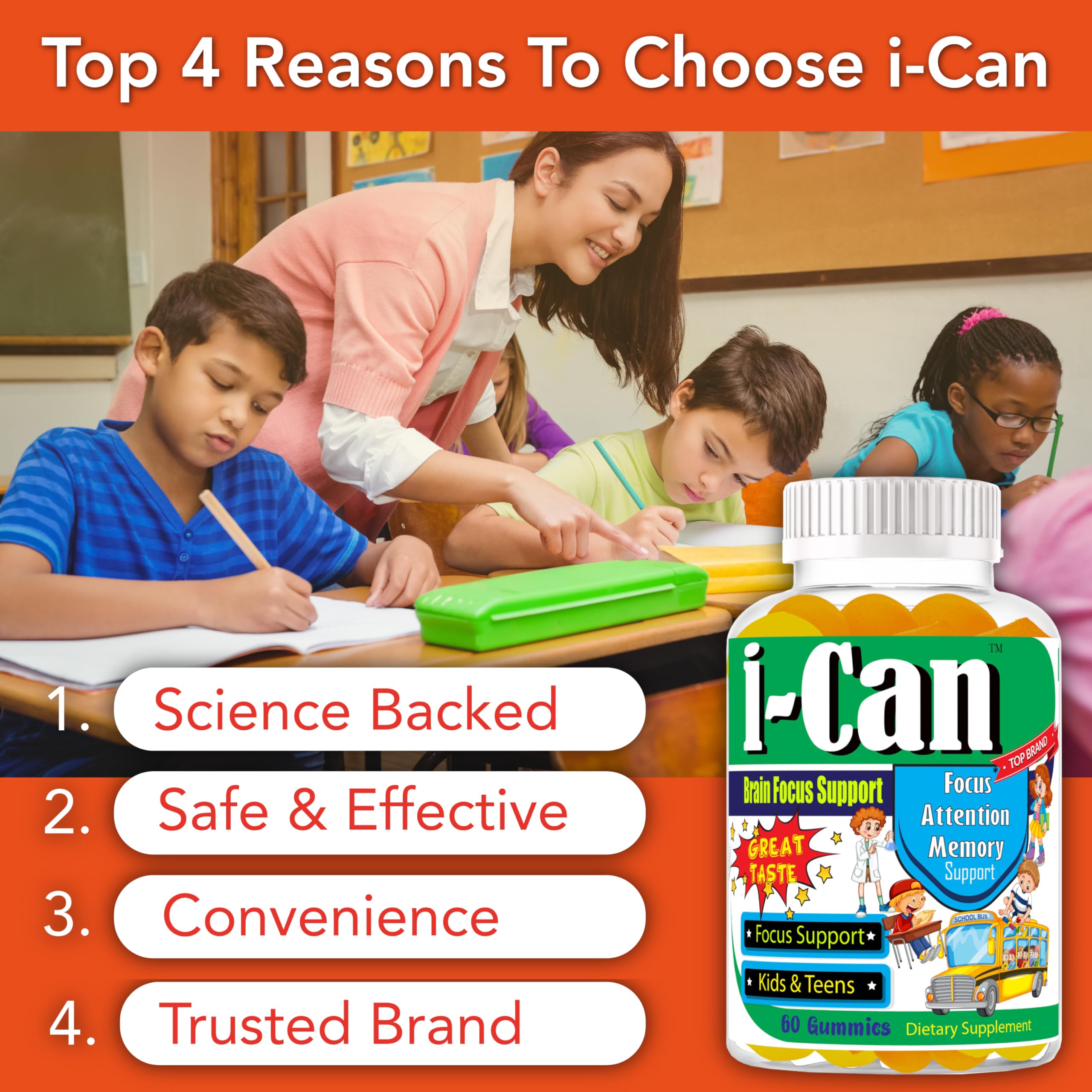 Celebrity LifeStyle Product Kids Focus Support Gummies with a child