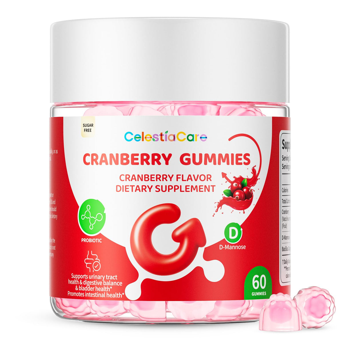 CelestiaCare Cranberry Probiotic Gummies front view with packaging