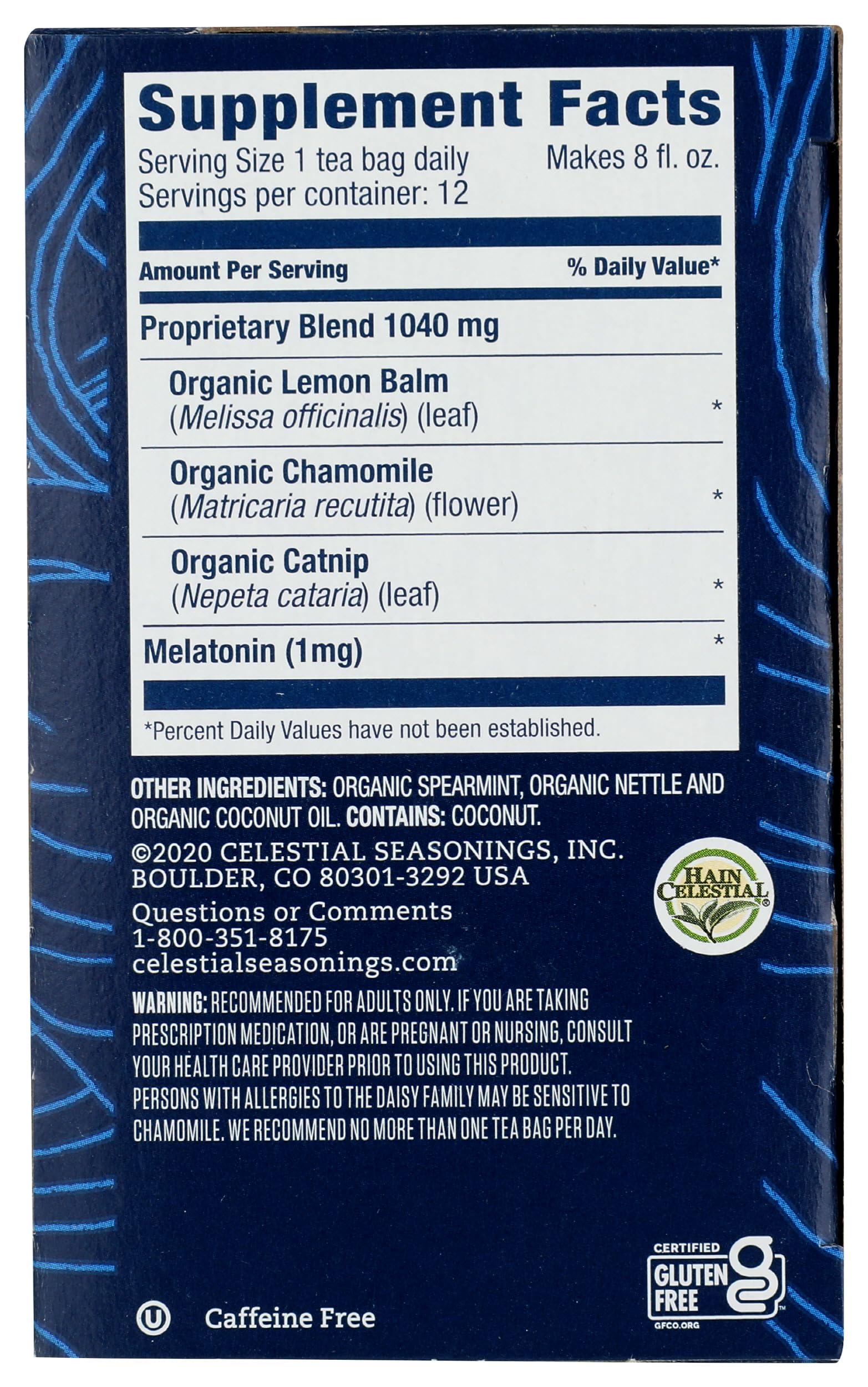Celestial Seasonings Teawell Sleep Wellness Tea box side view
