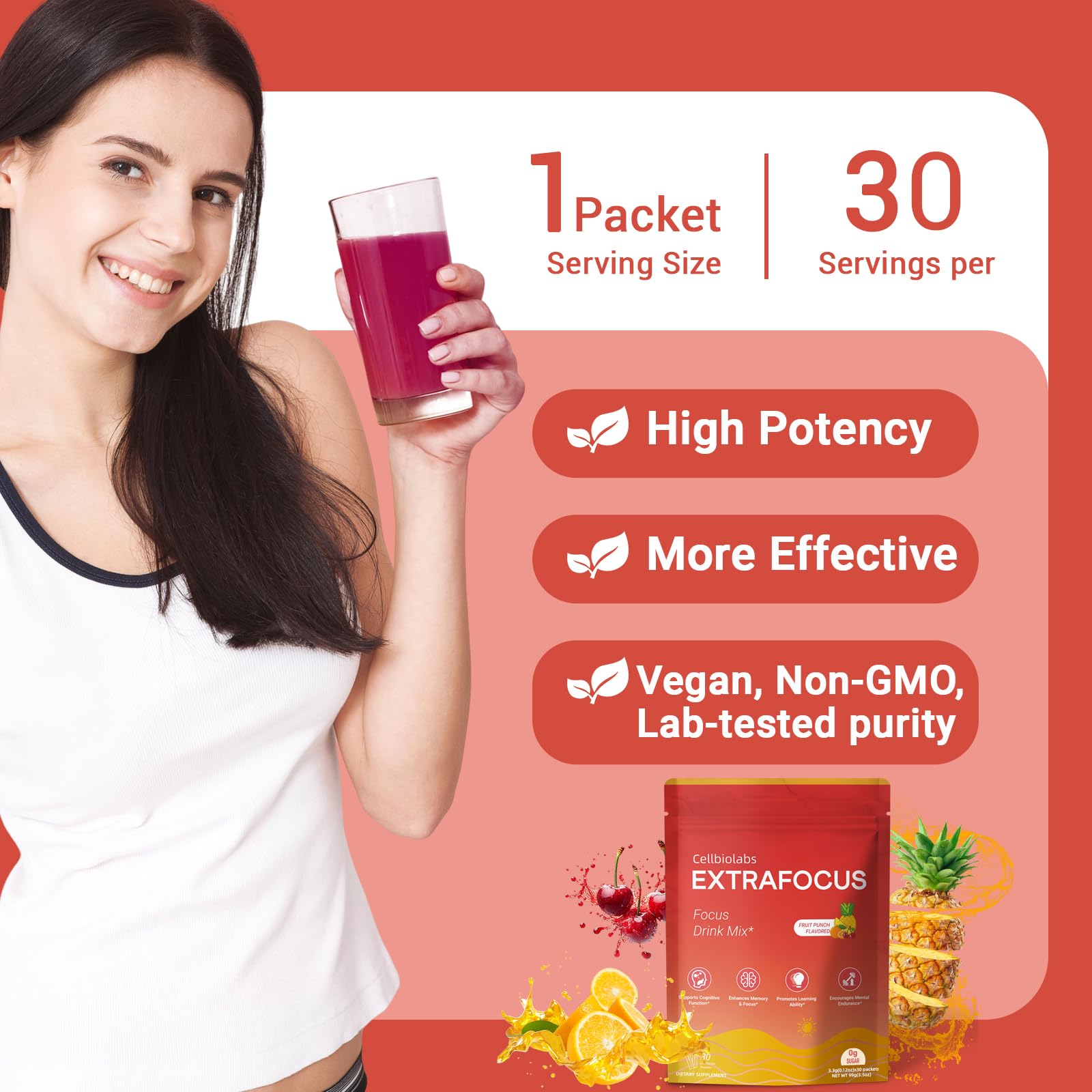Cellbiolabs Resveratrol Drink Mix stick pack opened on a table