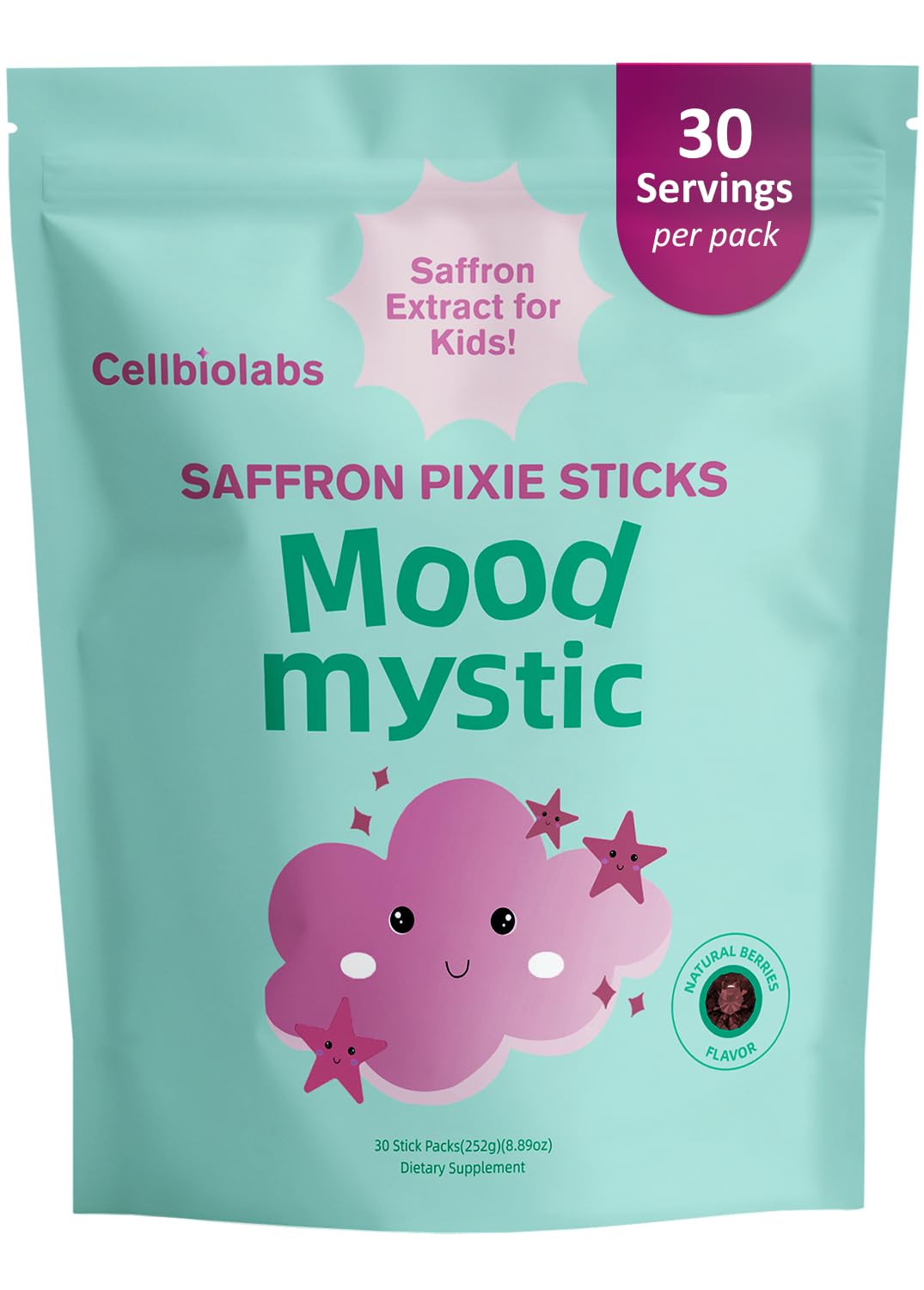 Cellbiolabs Saffron Pixie Sticks for Kids box front view