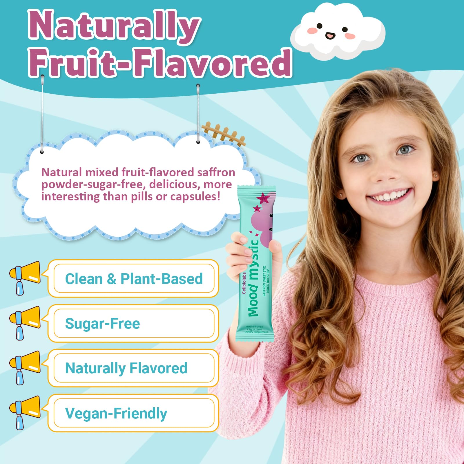Cellbiolabs Saffron Pixie Sticks for Kids on a table