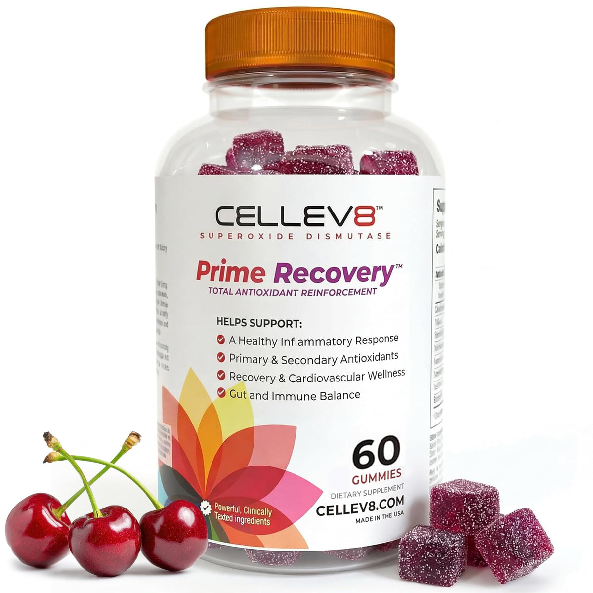 Cellev8 Superoxide Dismutase Gummies 60 count raspberry front view
