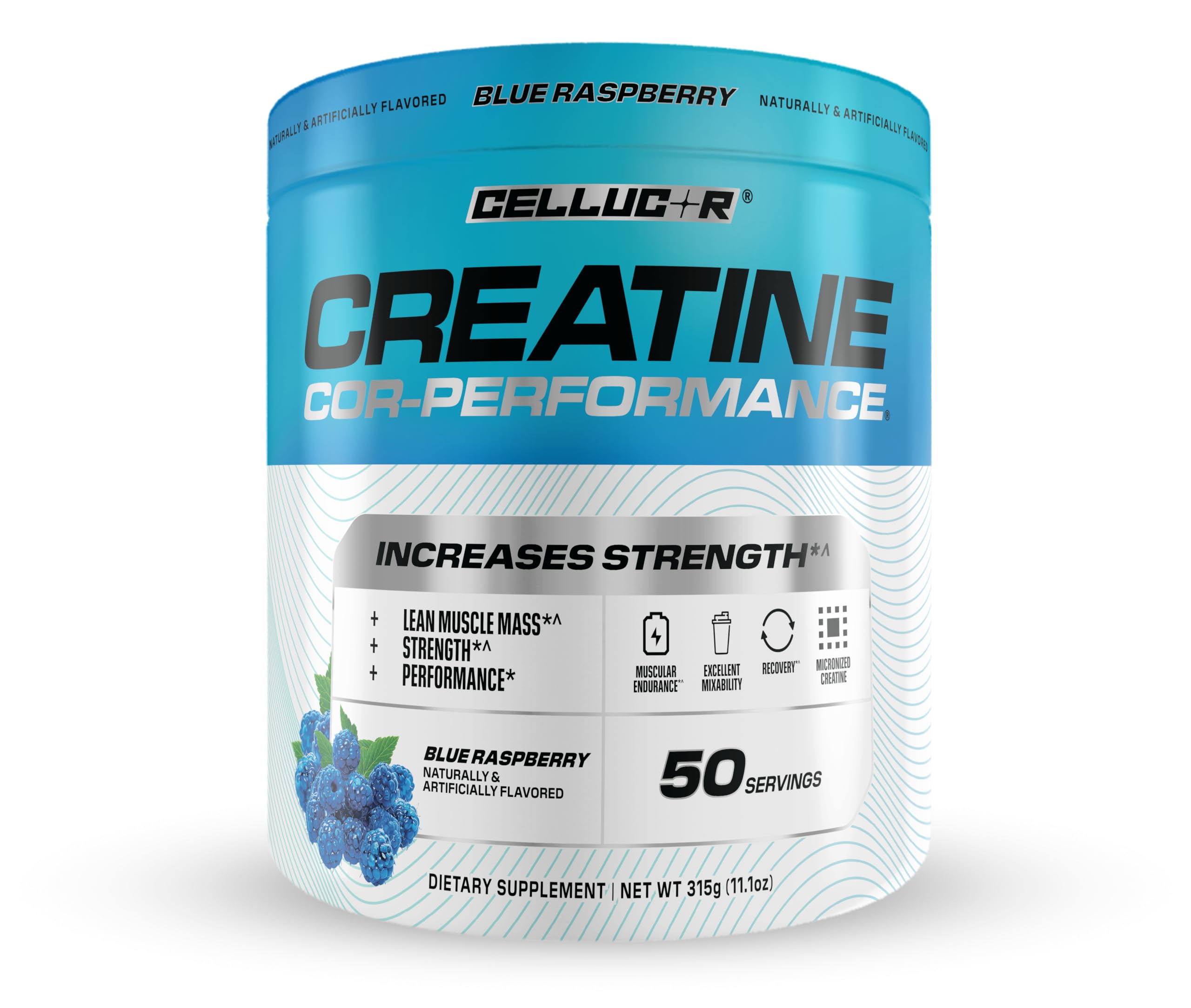 Cellucor COR-Performance Creatine packaging on a gym bench