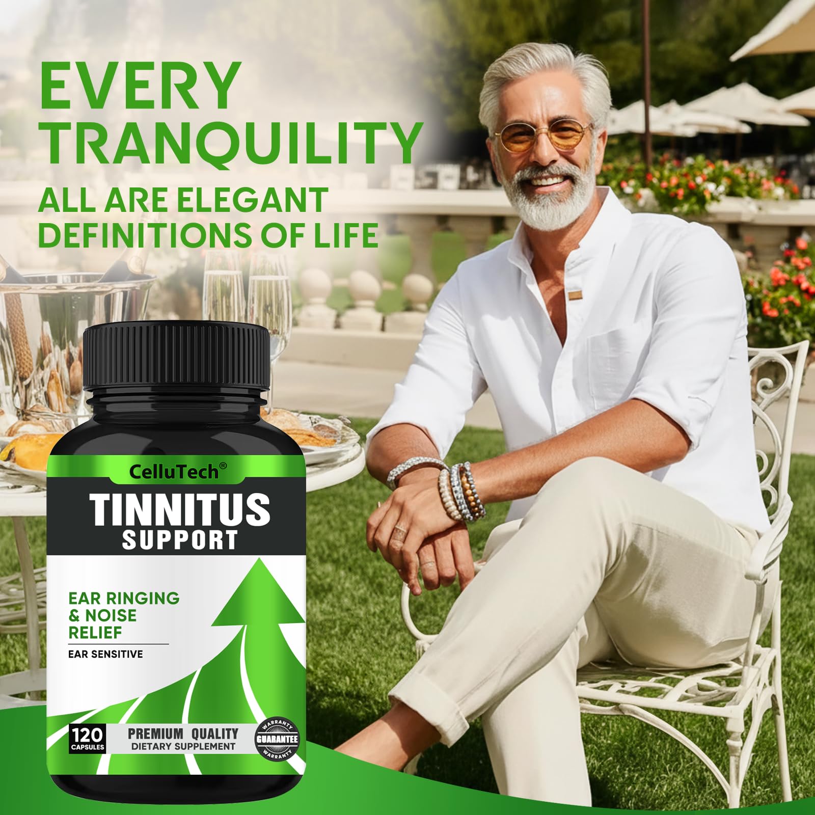 CelluTech Tinnitus Relief Supplement side view showing capsules
