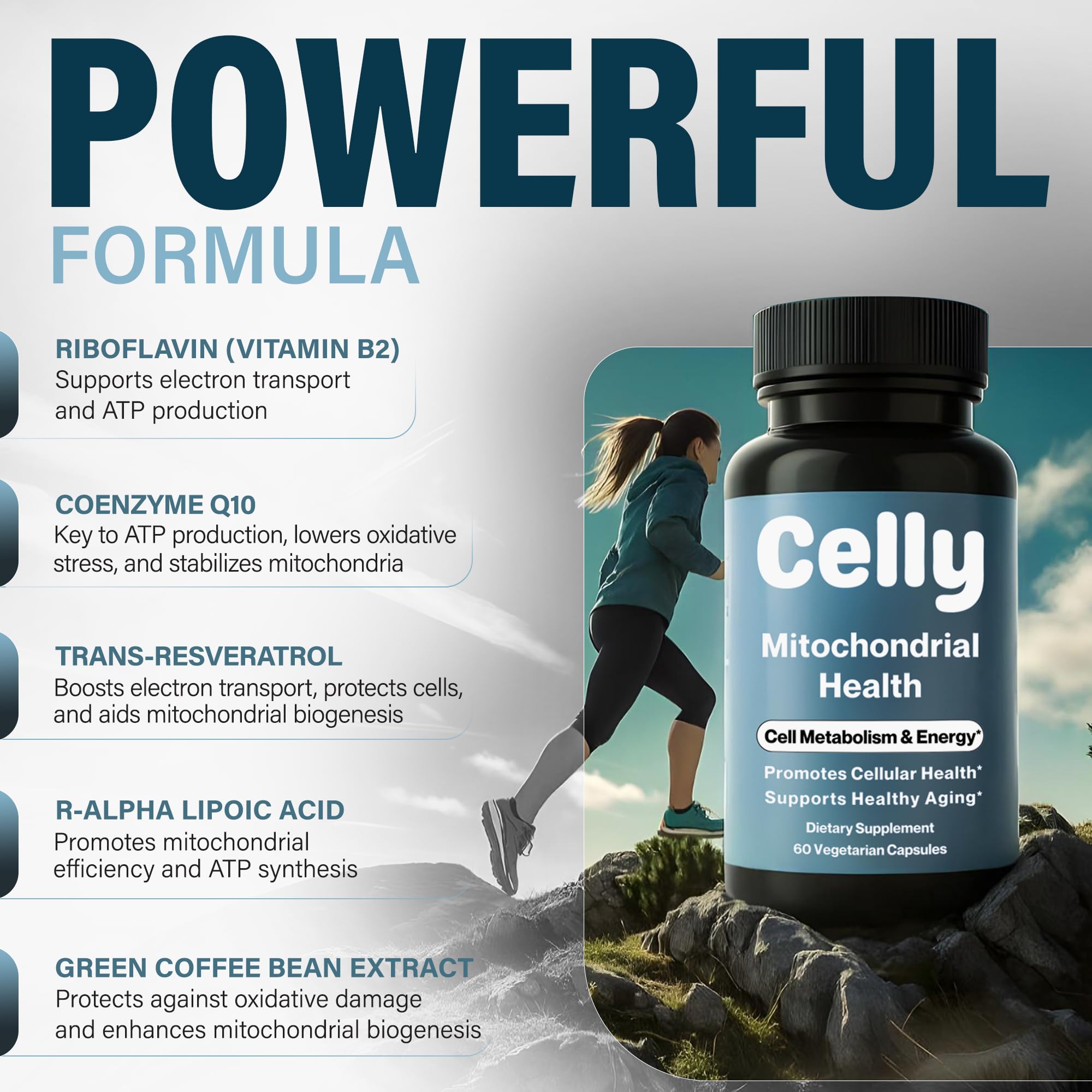 Celly CoQ10 supplement ingredients list on packaging