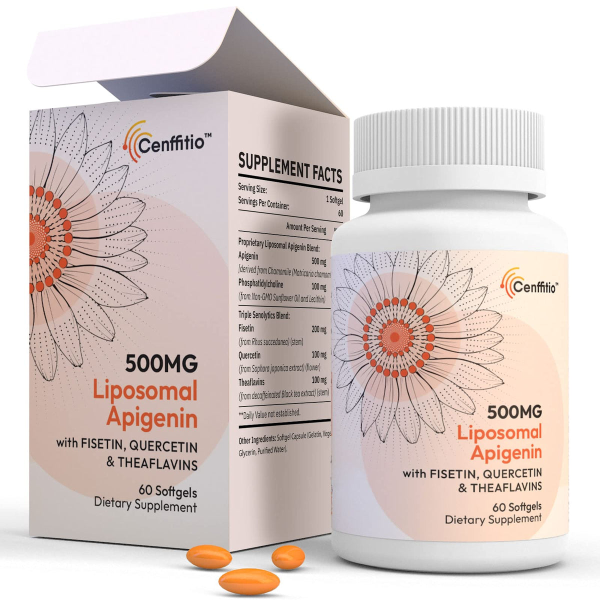 Cenffitio Liposomal Apigenin 500mg Softgels front view
