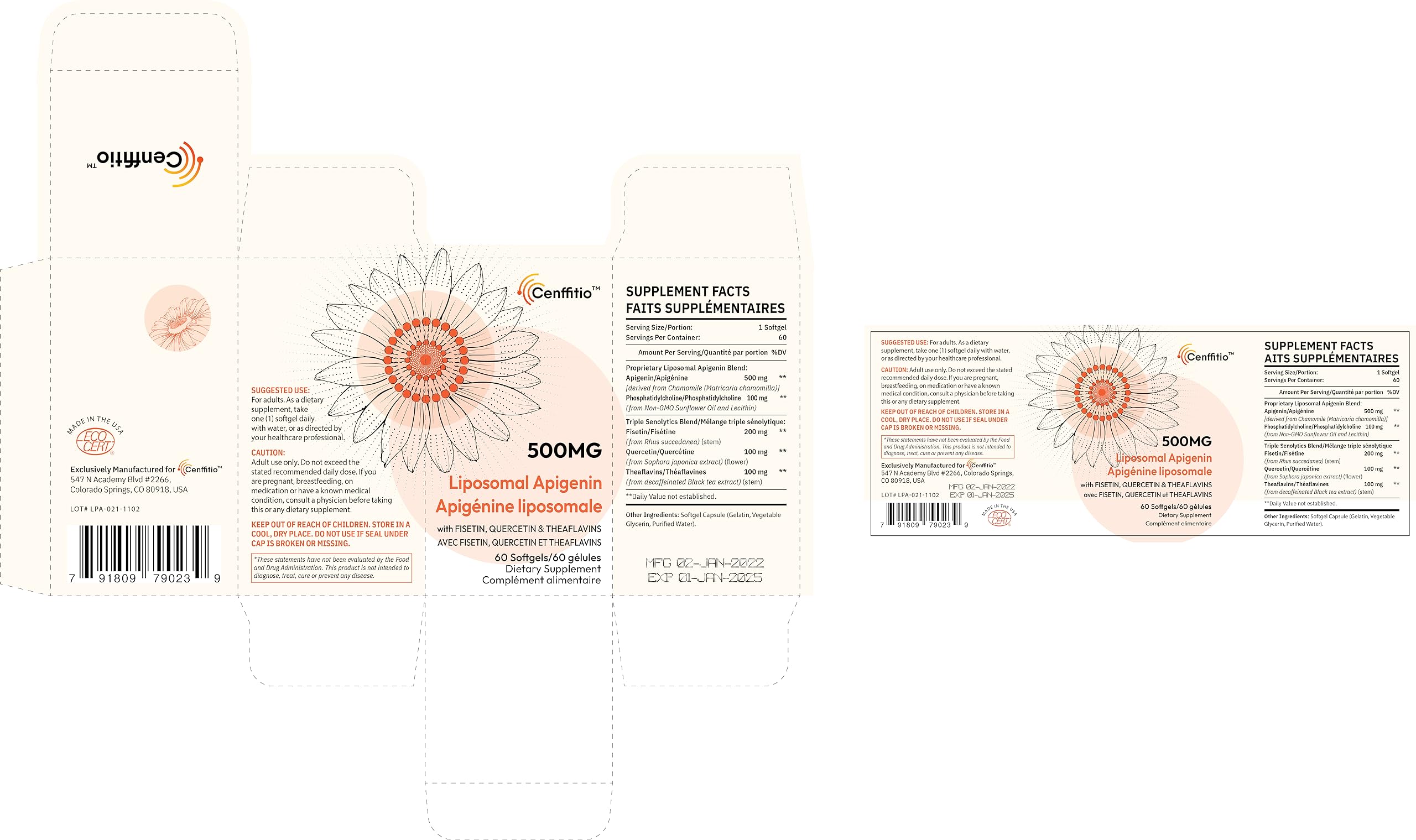 Cenffitio Liposomal Apigenin Softgels 500mg packaging