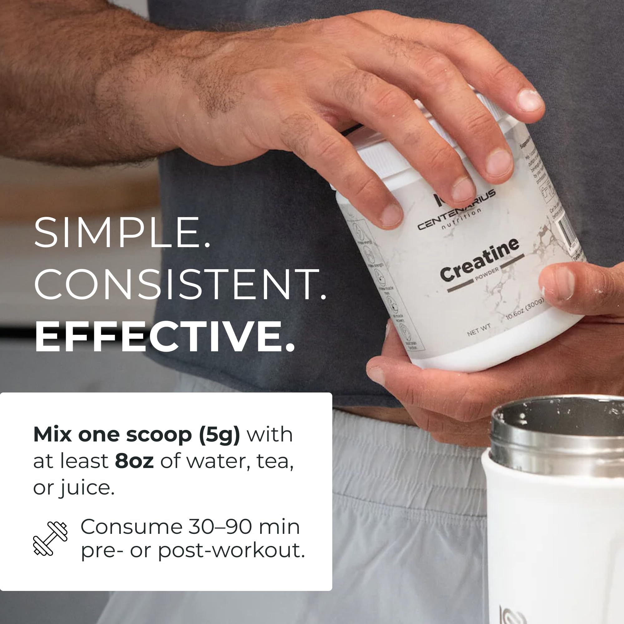 Centenarius Nutrition Creatine Monohydrate in a glass of water