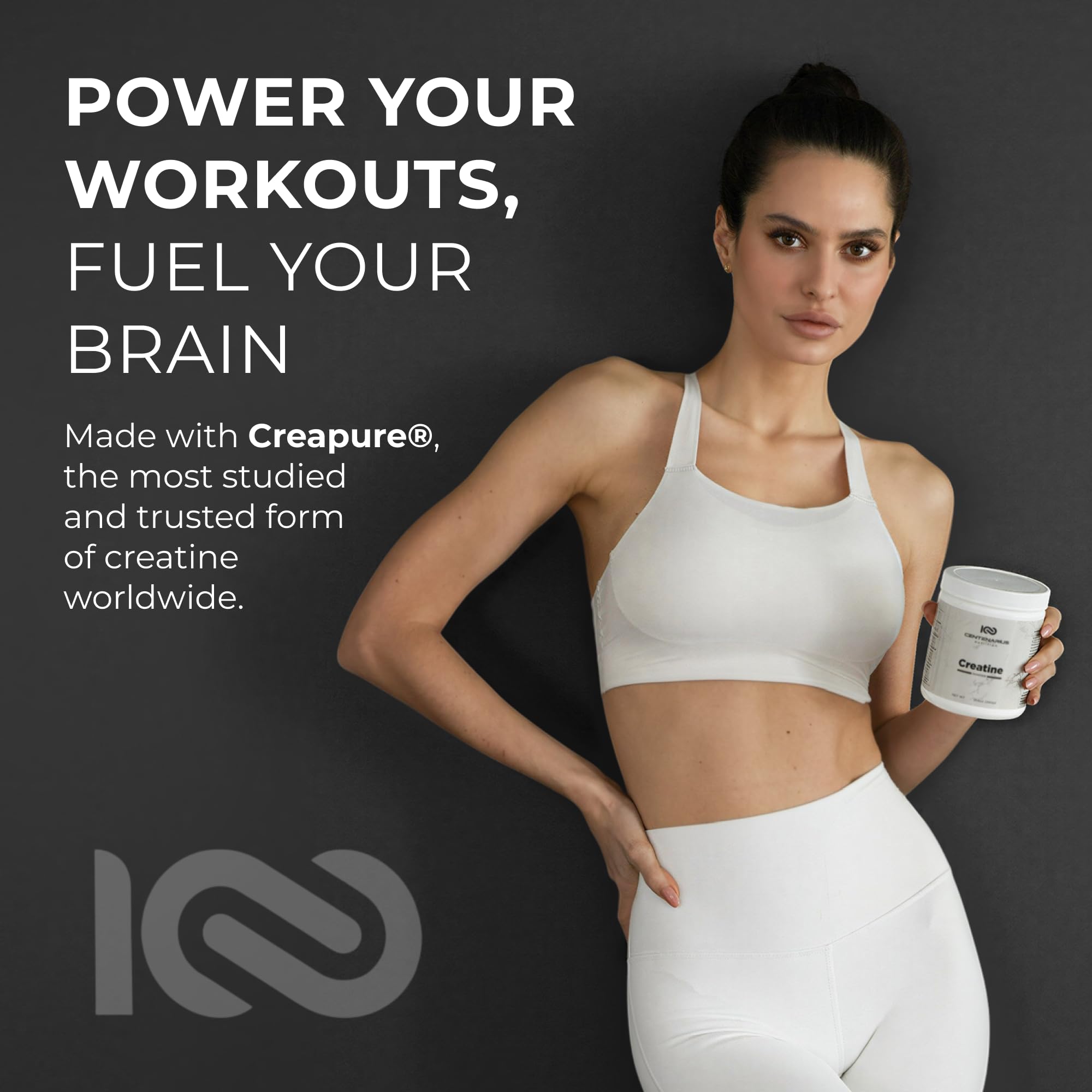 Centenarius Nutrition Creatine Monohydrate with measuring scoop