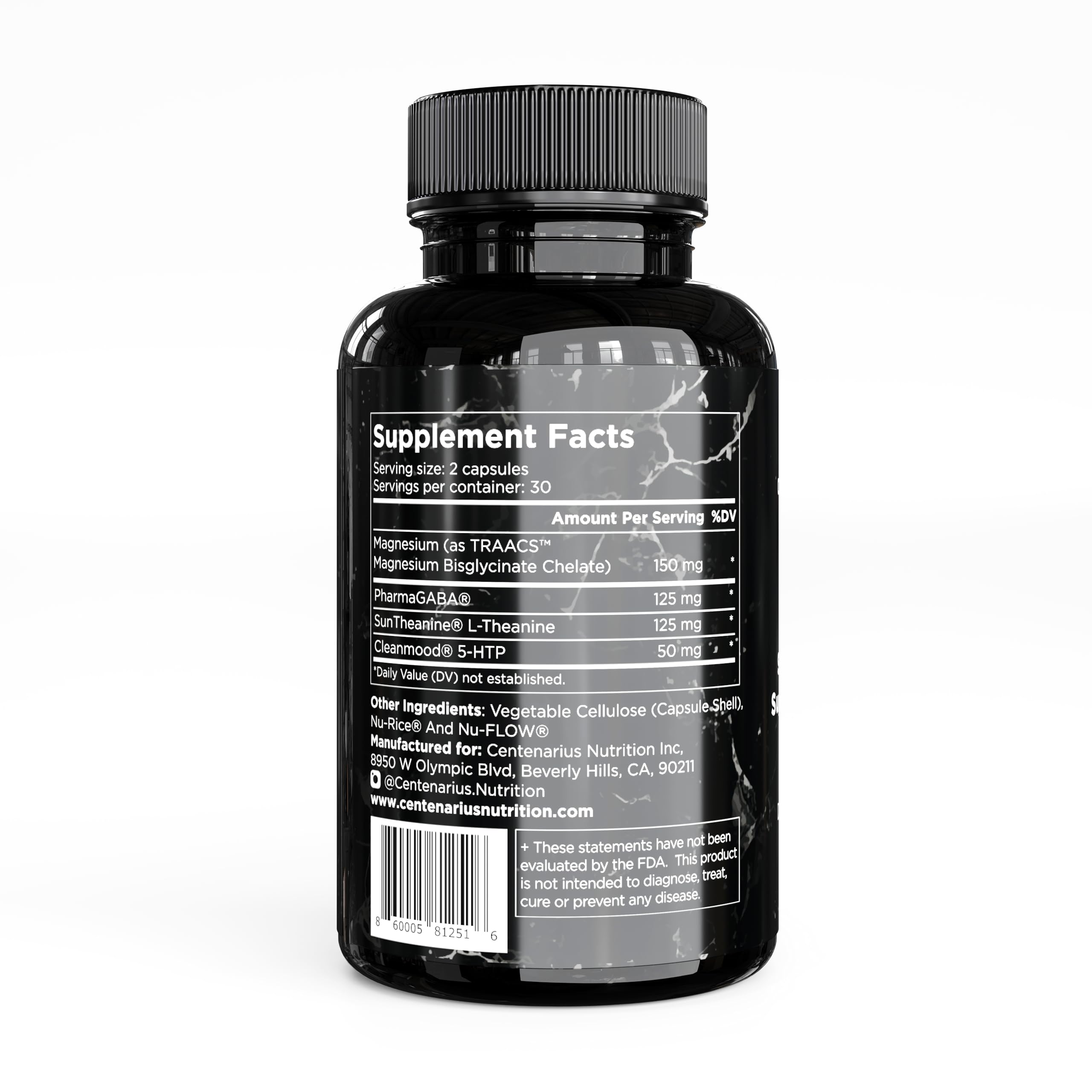 Centenarius Nutrition Sleep and Mood Formula capsules with a glass of water