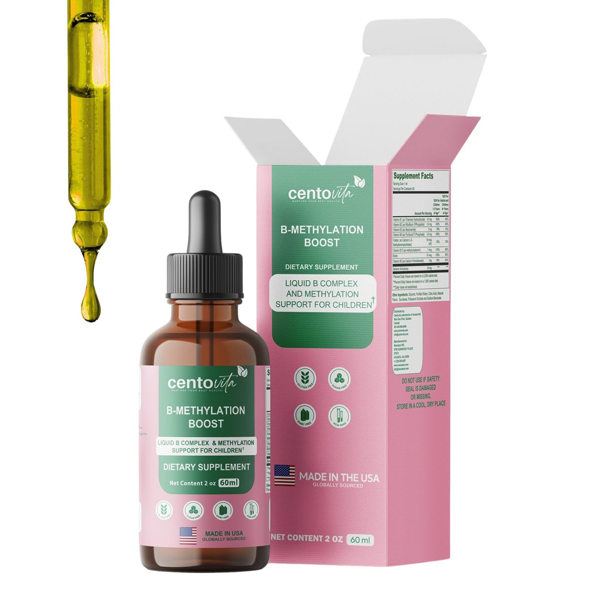 centovita B-Methylation support 60ml liquid supplement front view