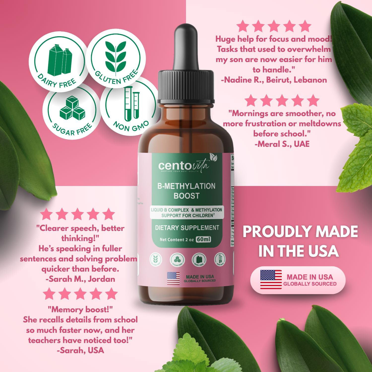 centovita B-Methylation support 60ml liquid supplement side view