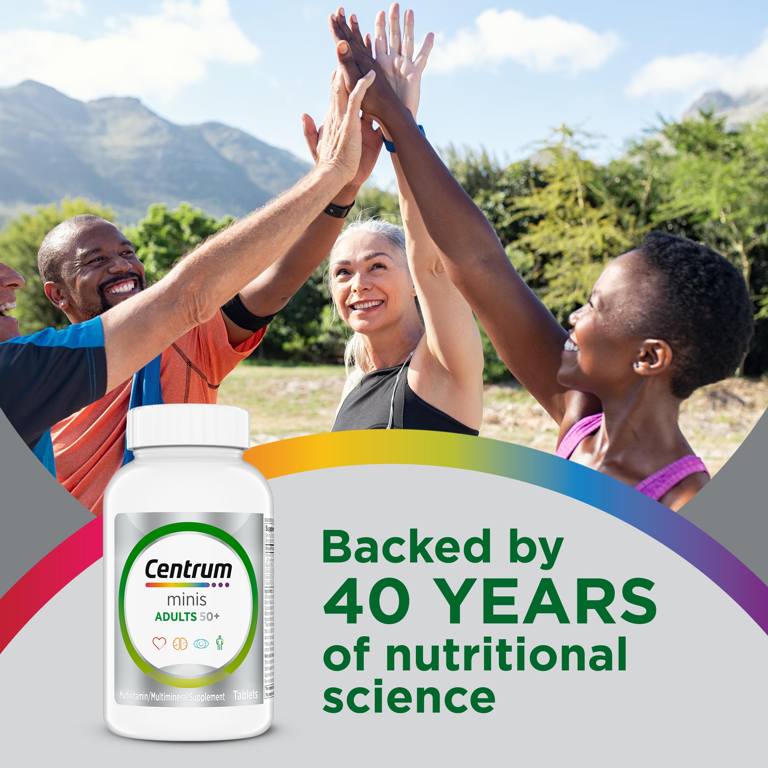 Centrum Minis Silver Multivitamin bottle on a kitchen counter