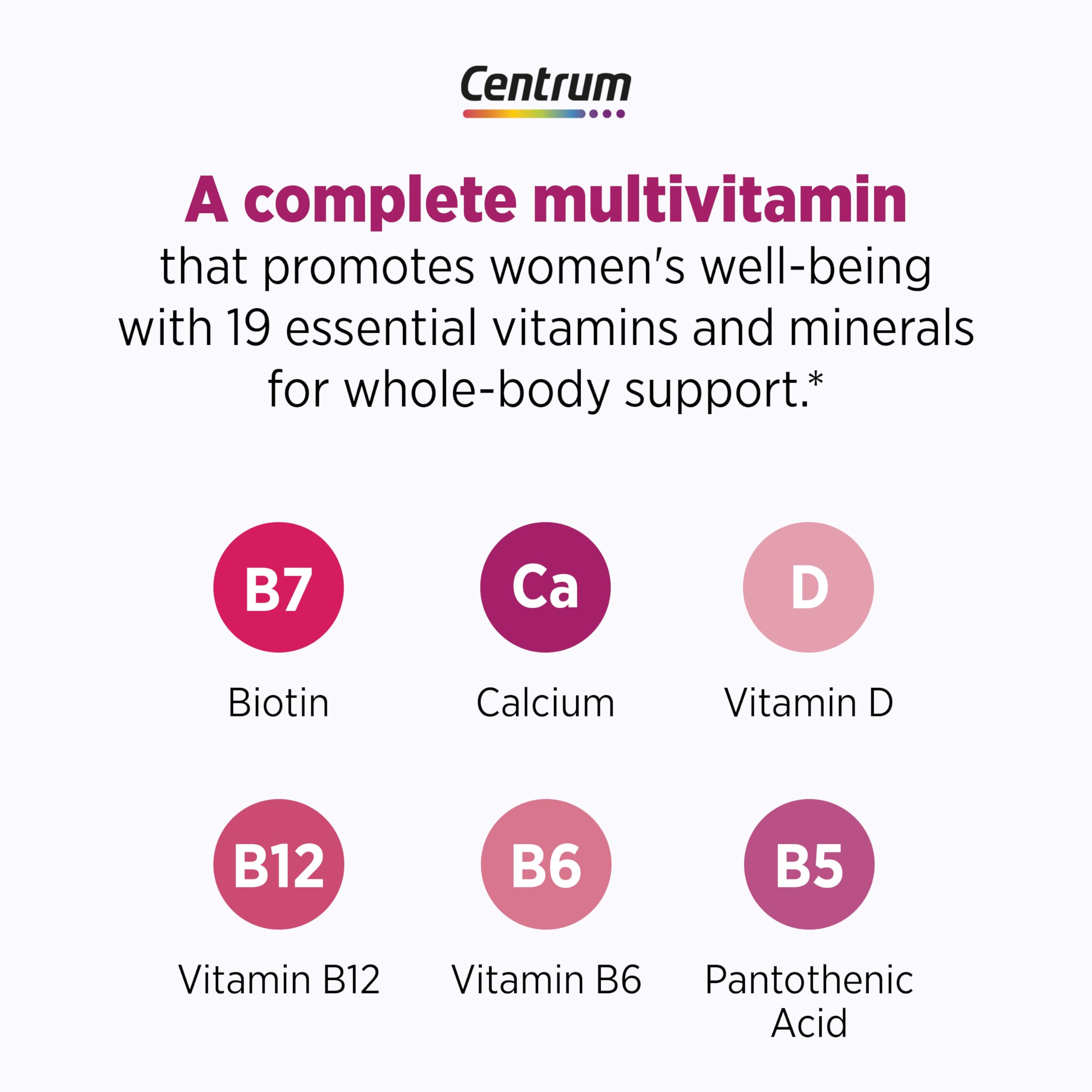 Centrum Multivitamin + Hot Flash Support bottle on a wooden table