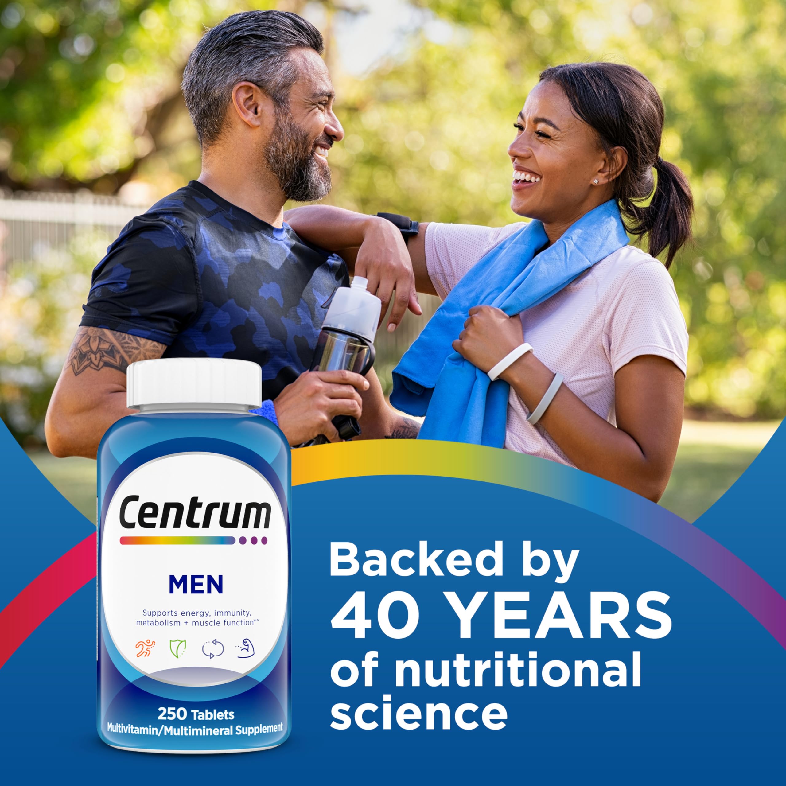 Centrum Multivitamins for Men displayed with other health supplements
