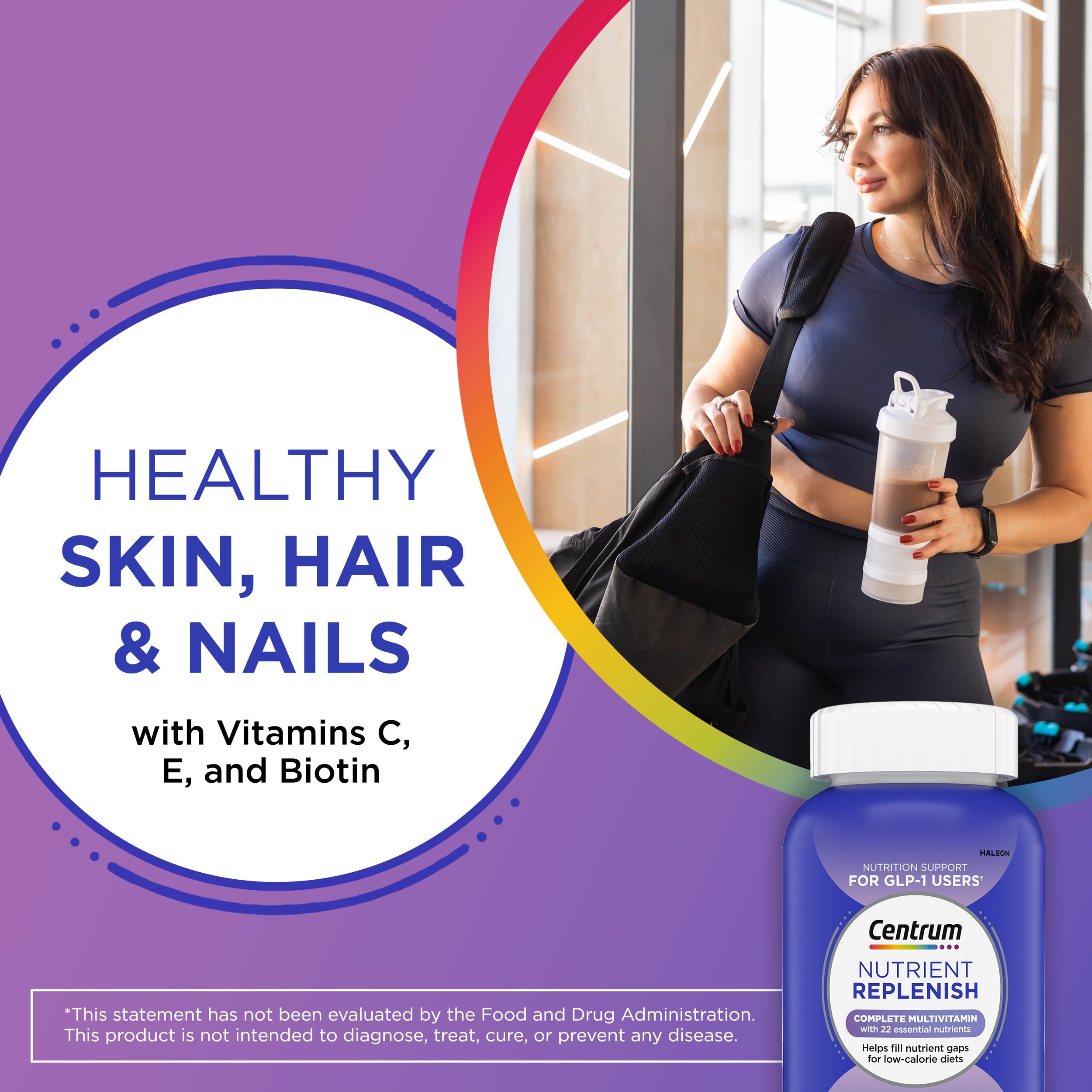 Centrum Nutrient Replenish Complete Multivitamin bottle with a measuring spoon