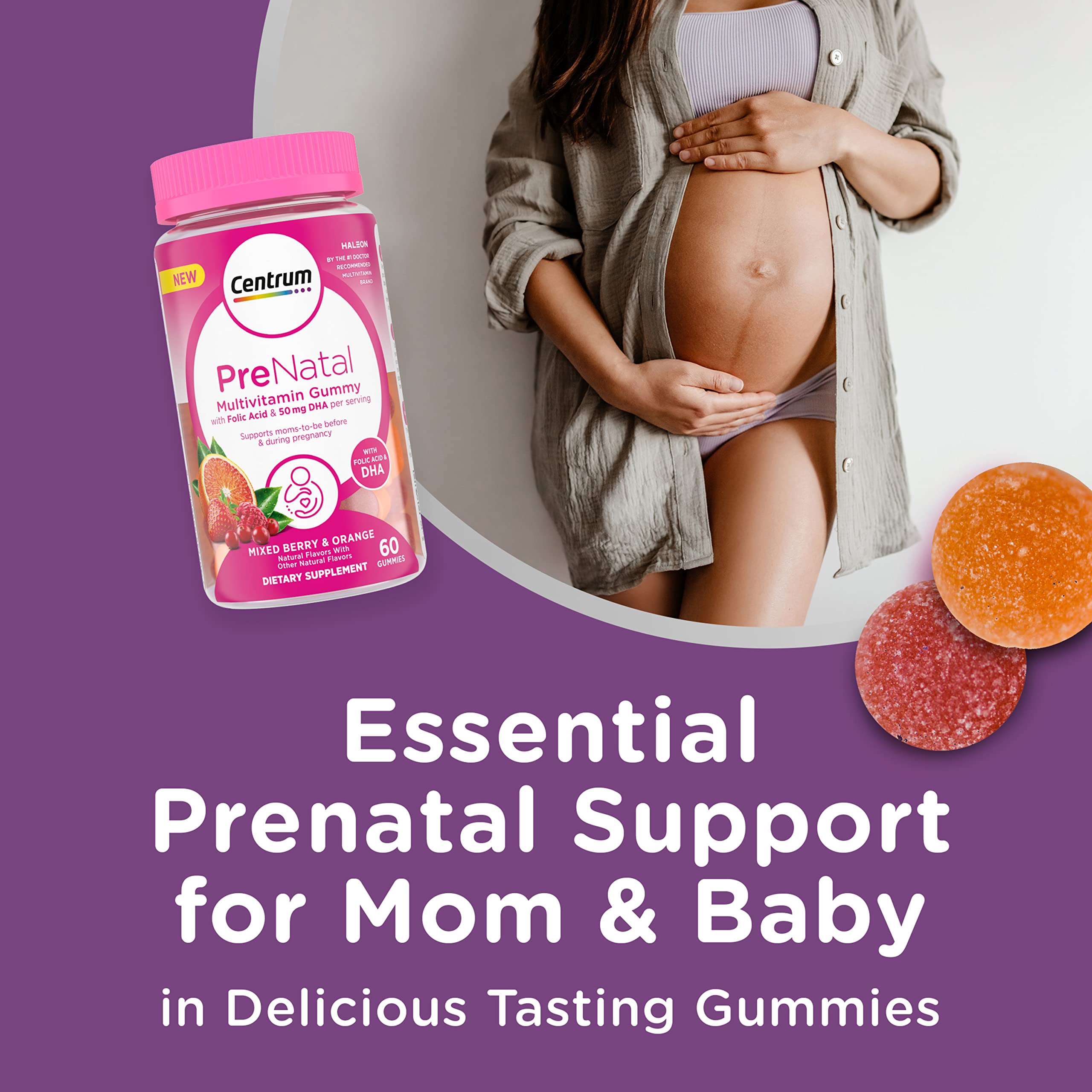 Centrum Prenatal Gummies mixed berry and orange flavour close-up
