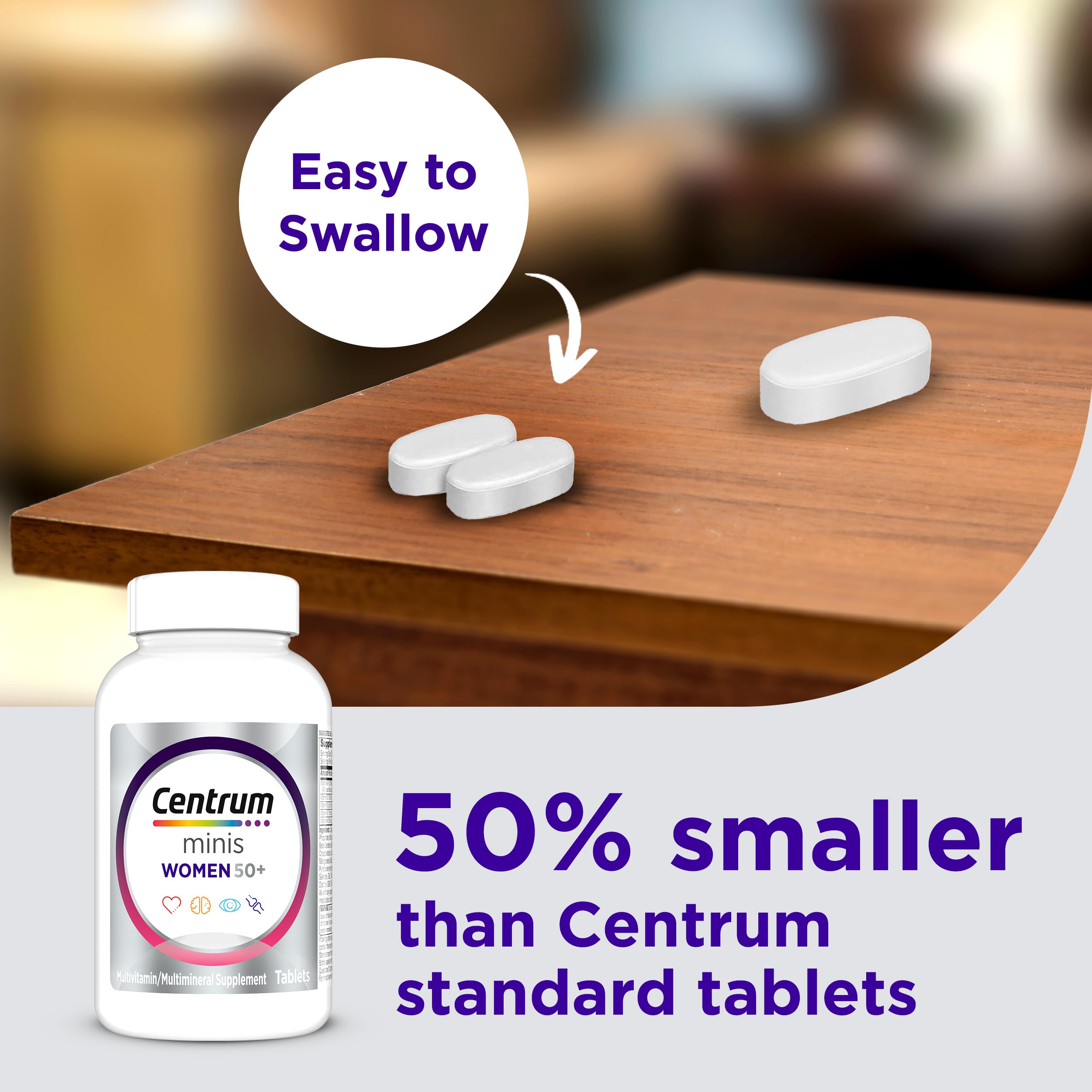Centrum Silver Women's Multivitamin on a wooden table