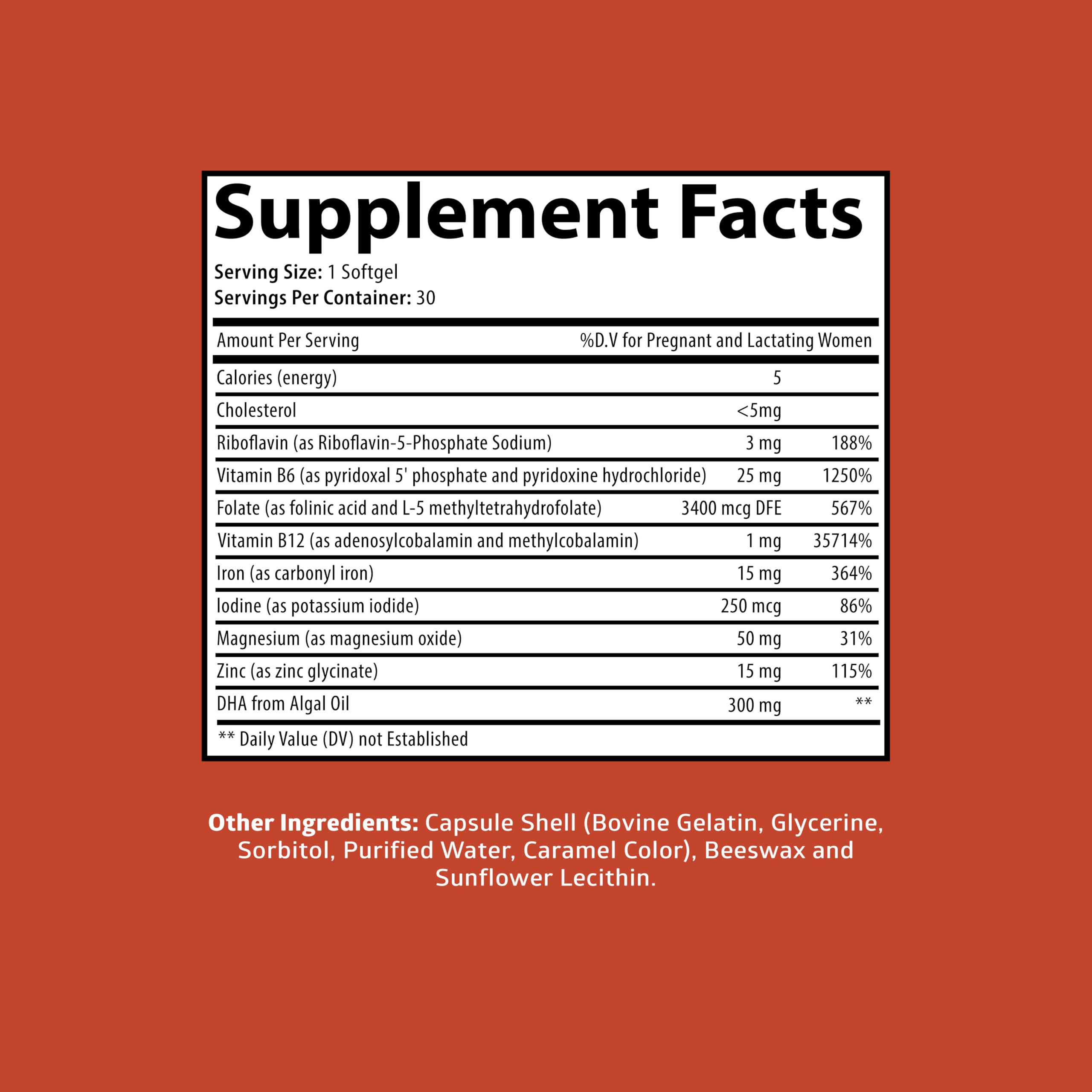 Centurion Health Prenatal Vitamins 30 softgels ingredients list