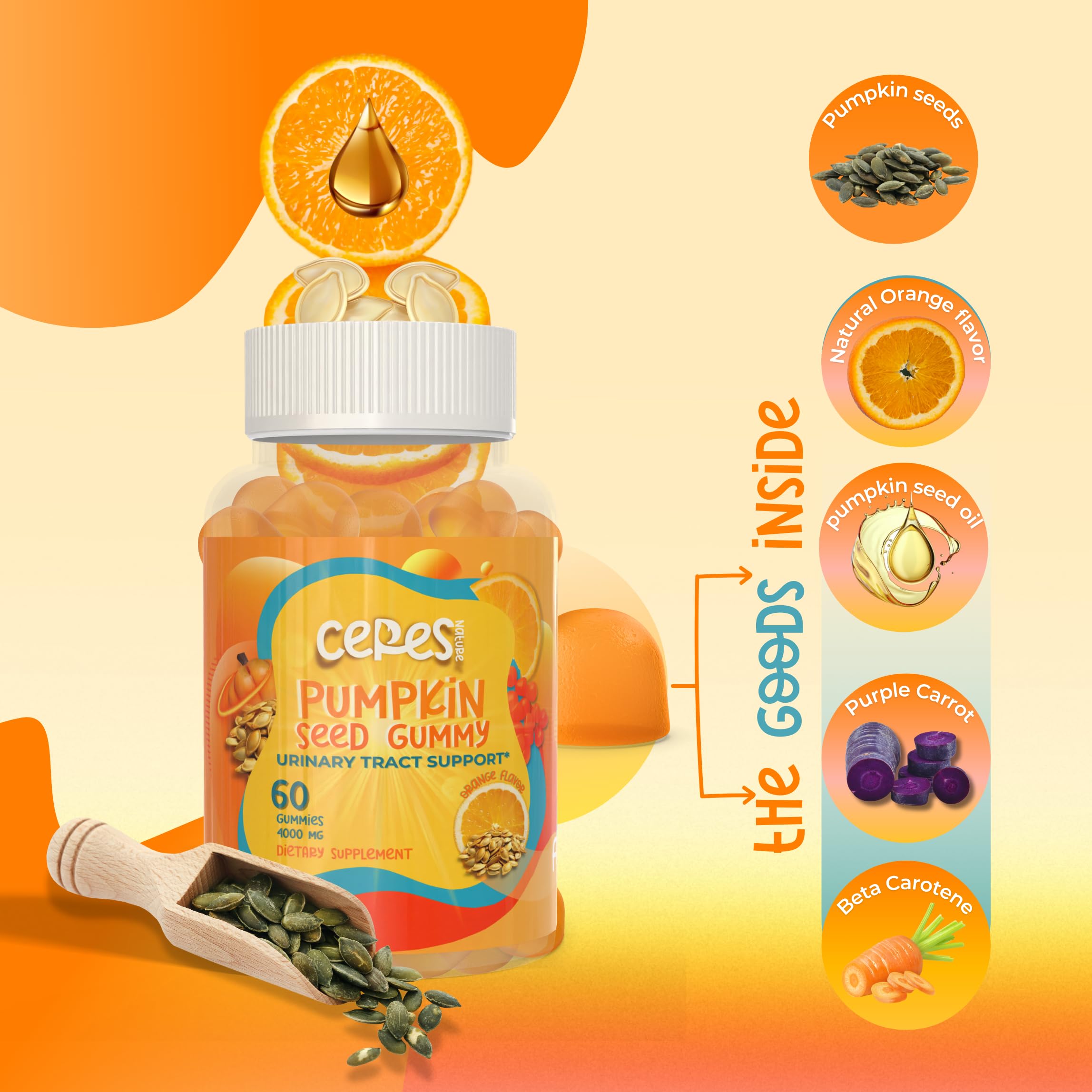 Ceres Nature Pumpkin Seed Oil Extract Gummies in a bowl on a wooden table