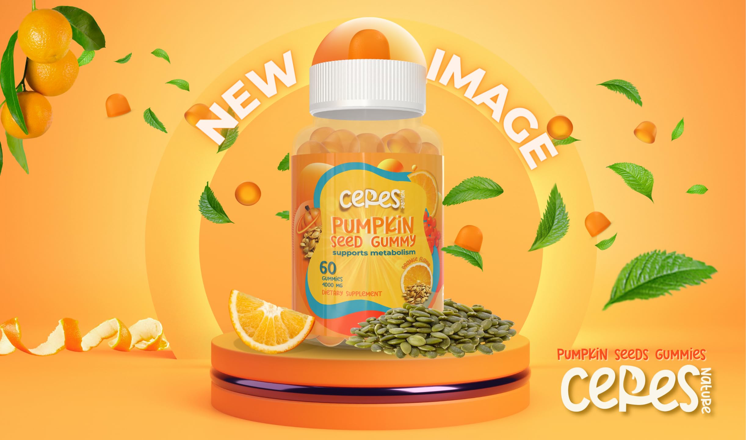 Ceres Nature Pumpkin Seed Oil Gummies orange flavour close-up