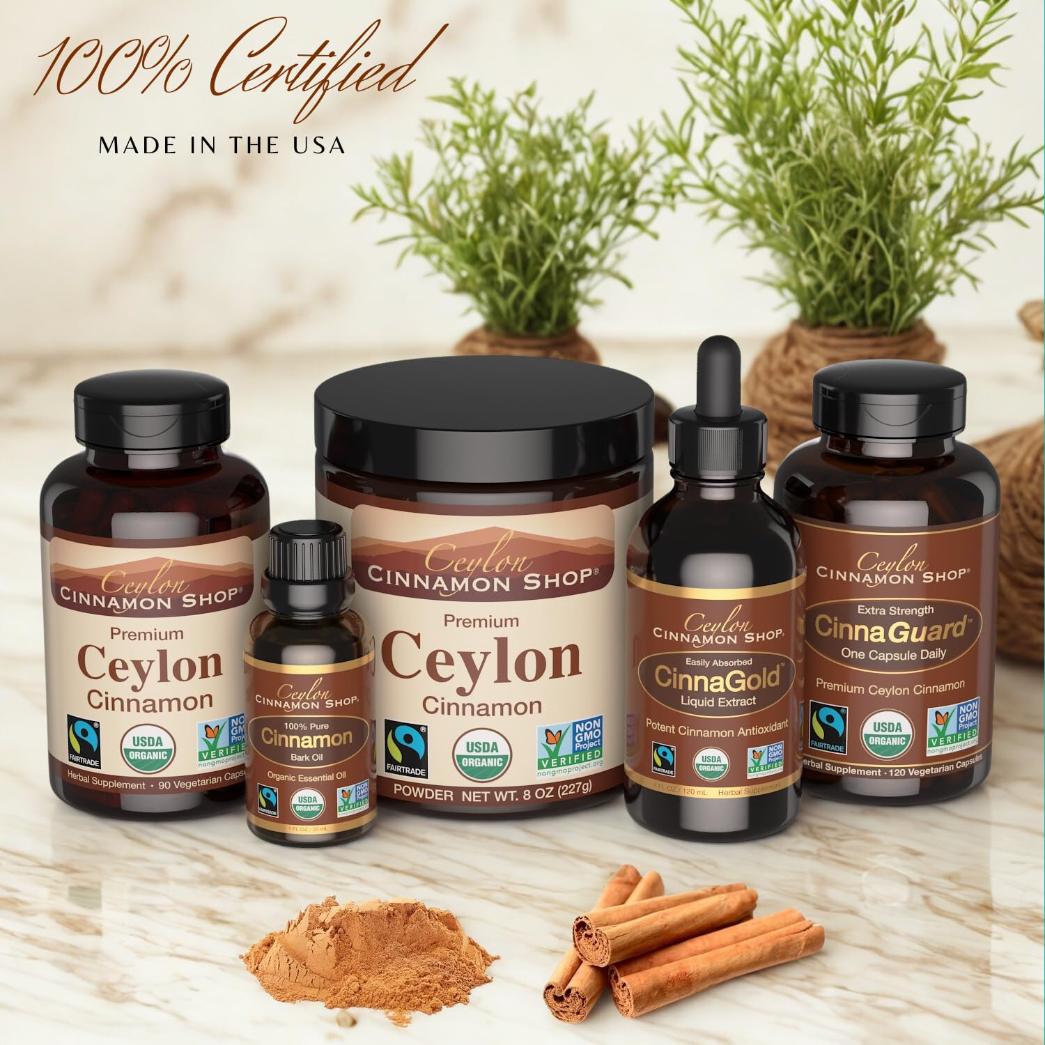 Ceylon Cinnamon Shop Organic Ceylon Cinnamon Capsules on a wooden table