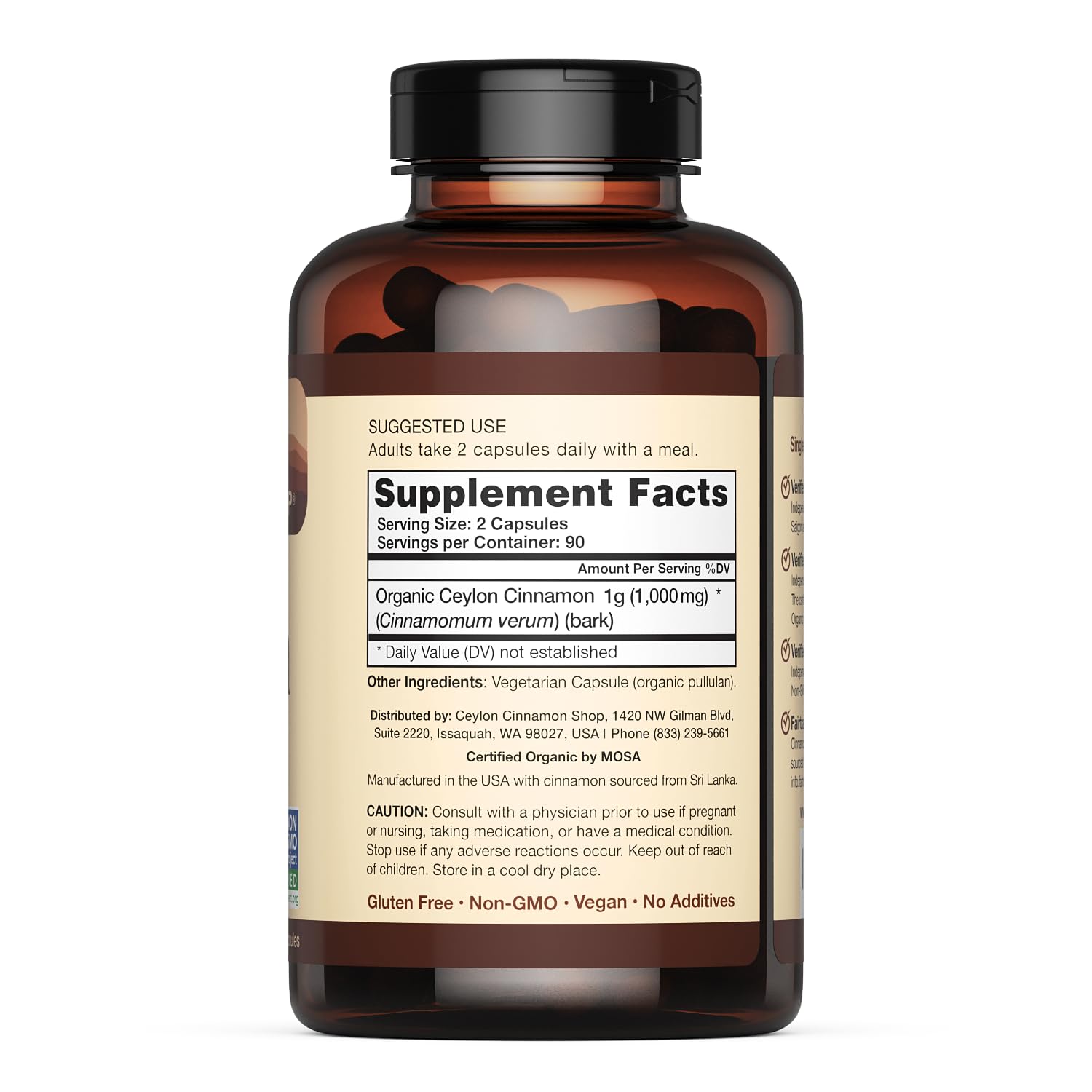 Ceylon Cinnamon Shop Organic Ceylon Cinnamon Capsules packaging