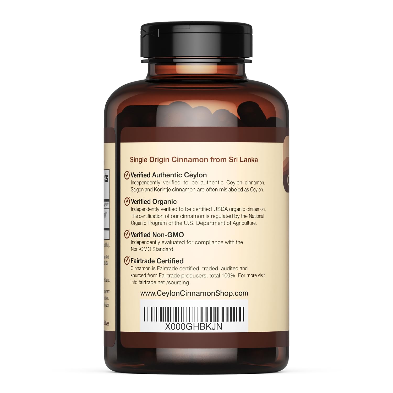 Ceylon Cinnamon Shop Organic Ceylon Cinnamon Capsules side view