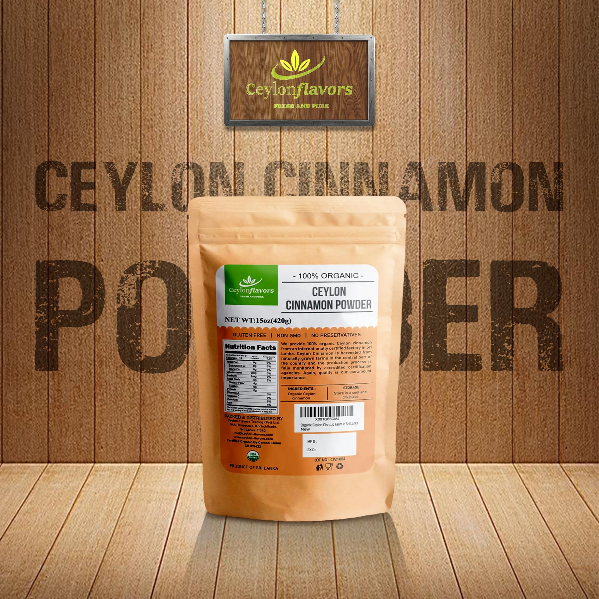 CEYLONFLAVORS FRESH AND PURE Organic Ceylon Cinnamon Powder packaging