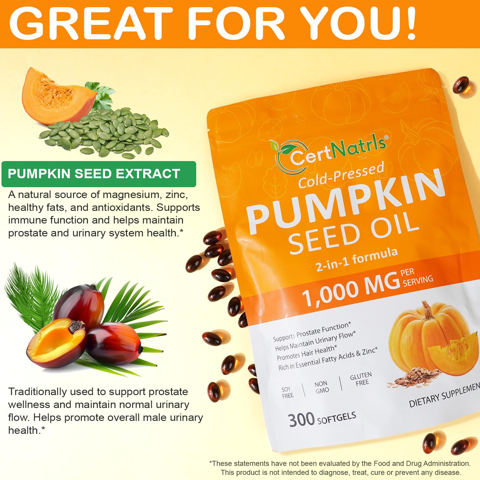 CFHQXSZ Pumpkin Seed Oil Softgels side view highlighting softgel size