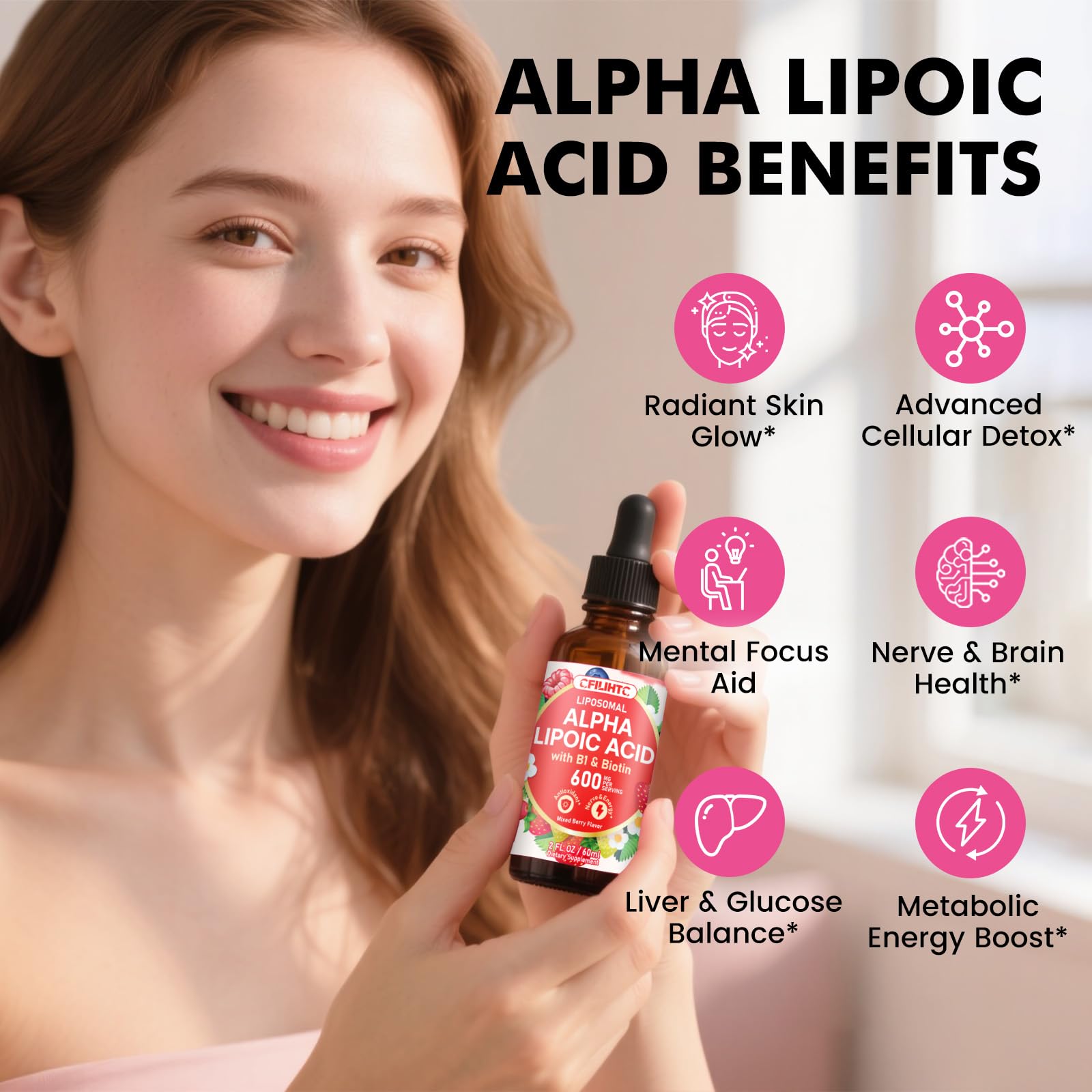 CFILIHTC Alpha Lipoic Acid 600mg liquid drops side view showing packaging