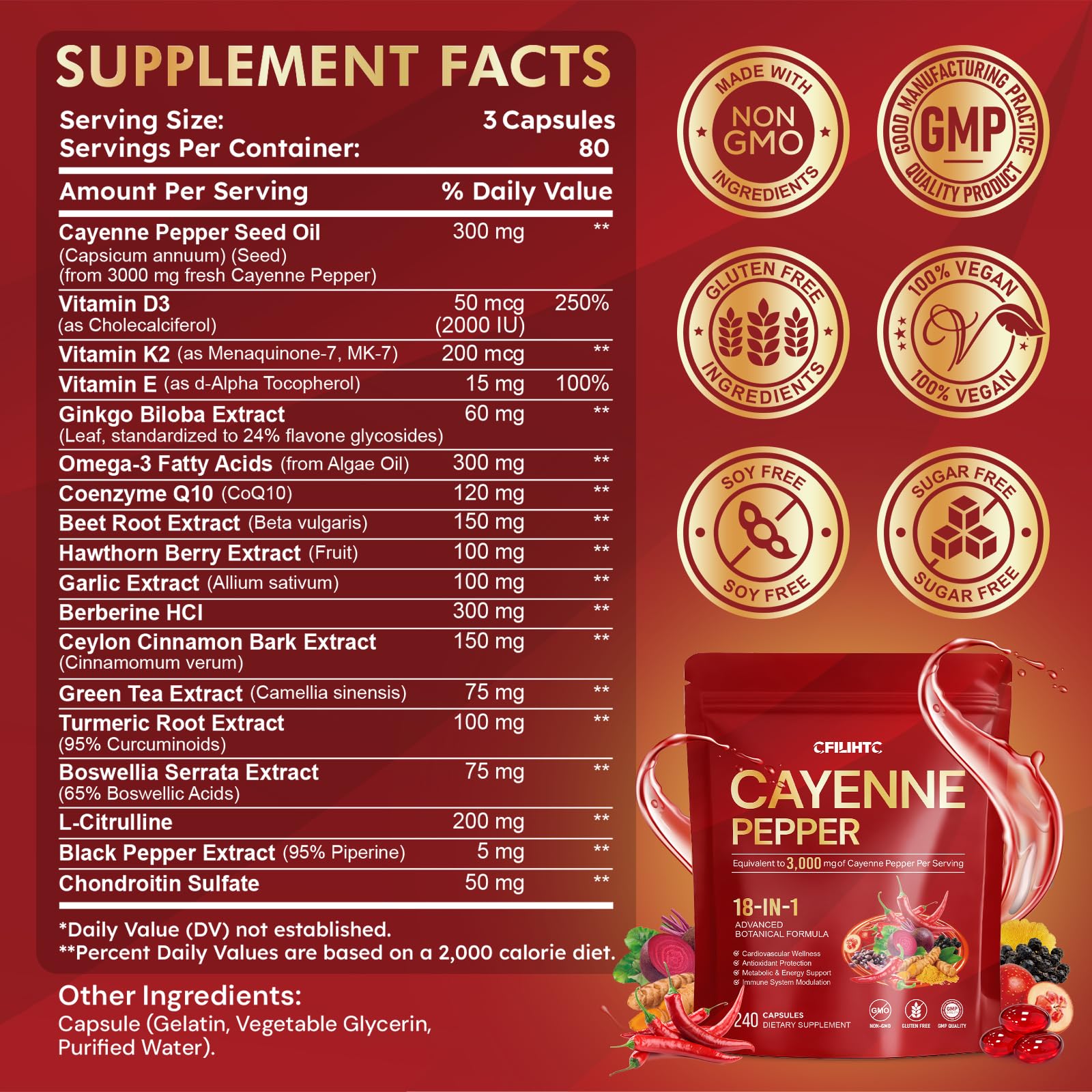 CFILIHTC Cayenne Pepper Supplement bottle side view
