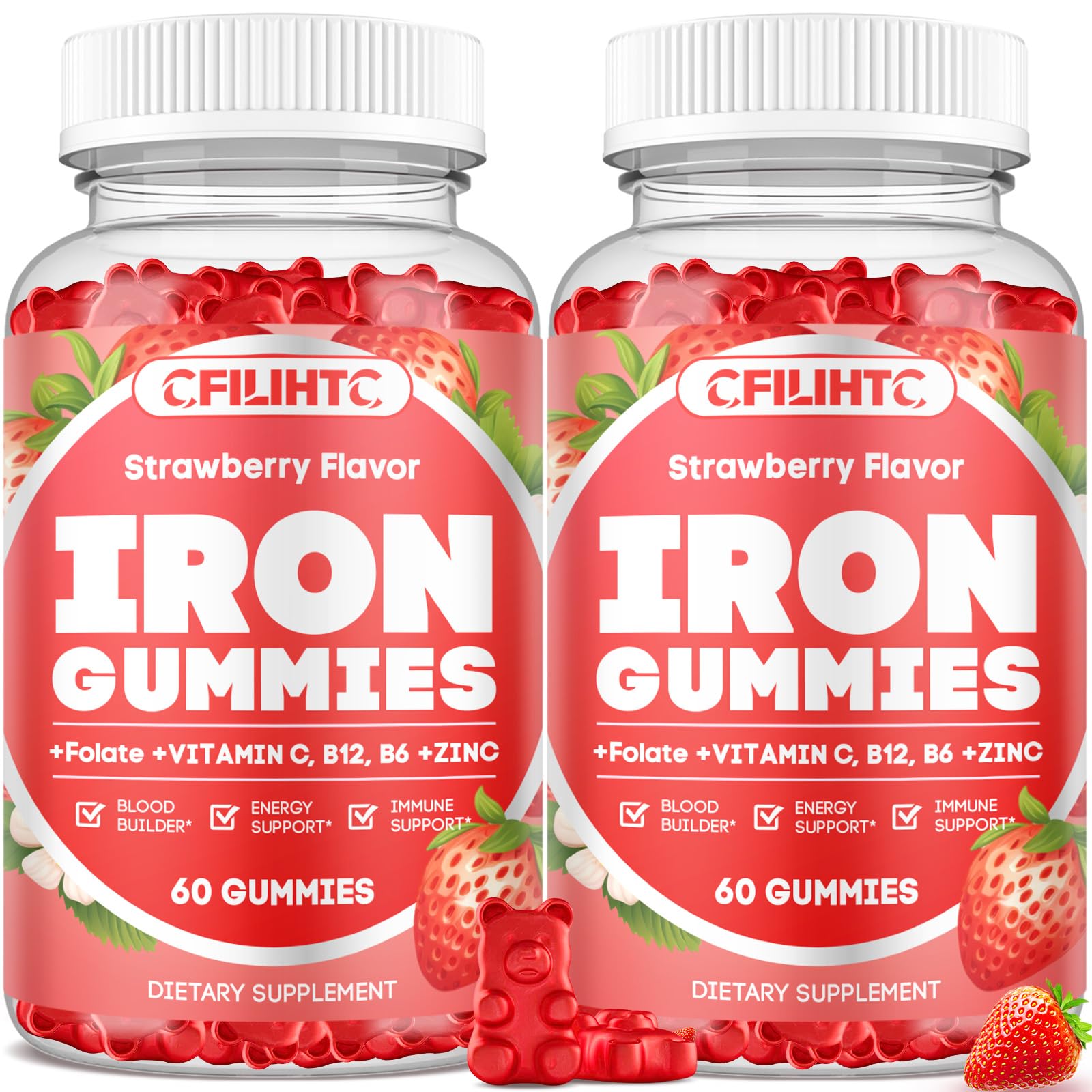 CFILIHTC Iron Gummies 2 Pack front view with strawberry flavour