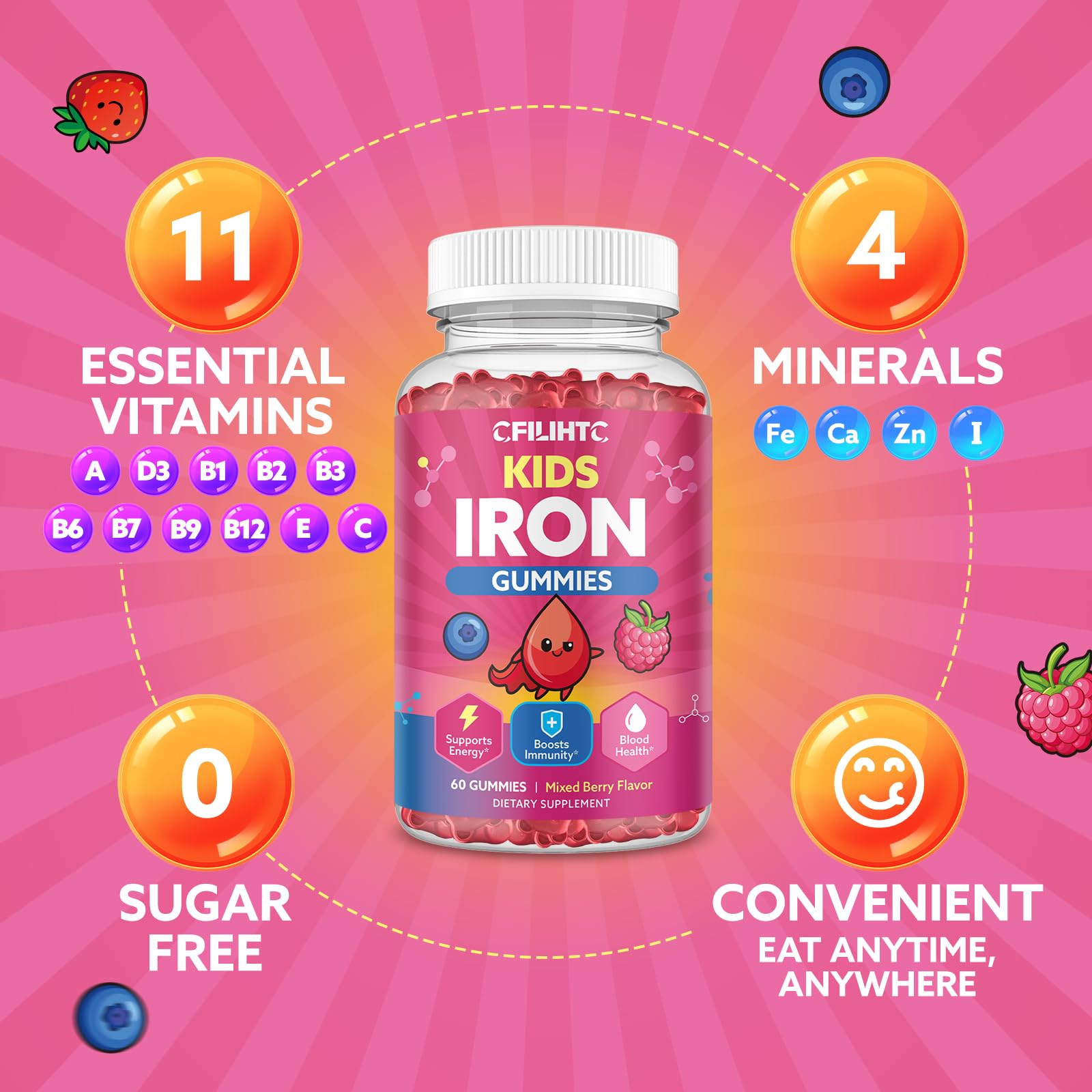 CFILIHTC Iron Gummies bottle with lid open