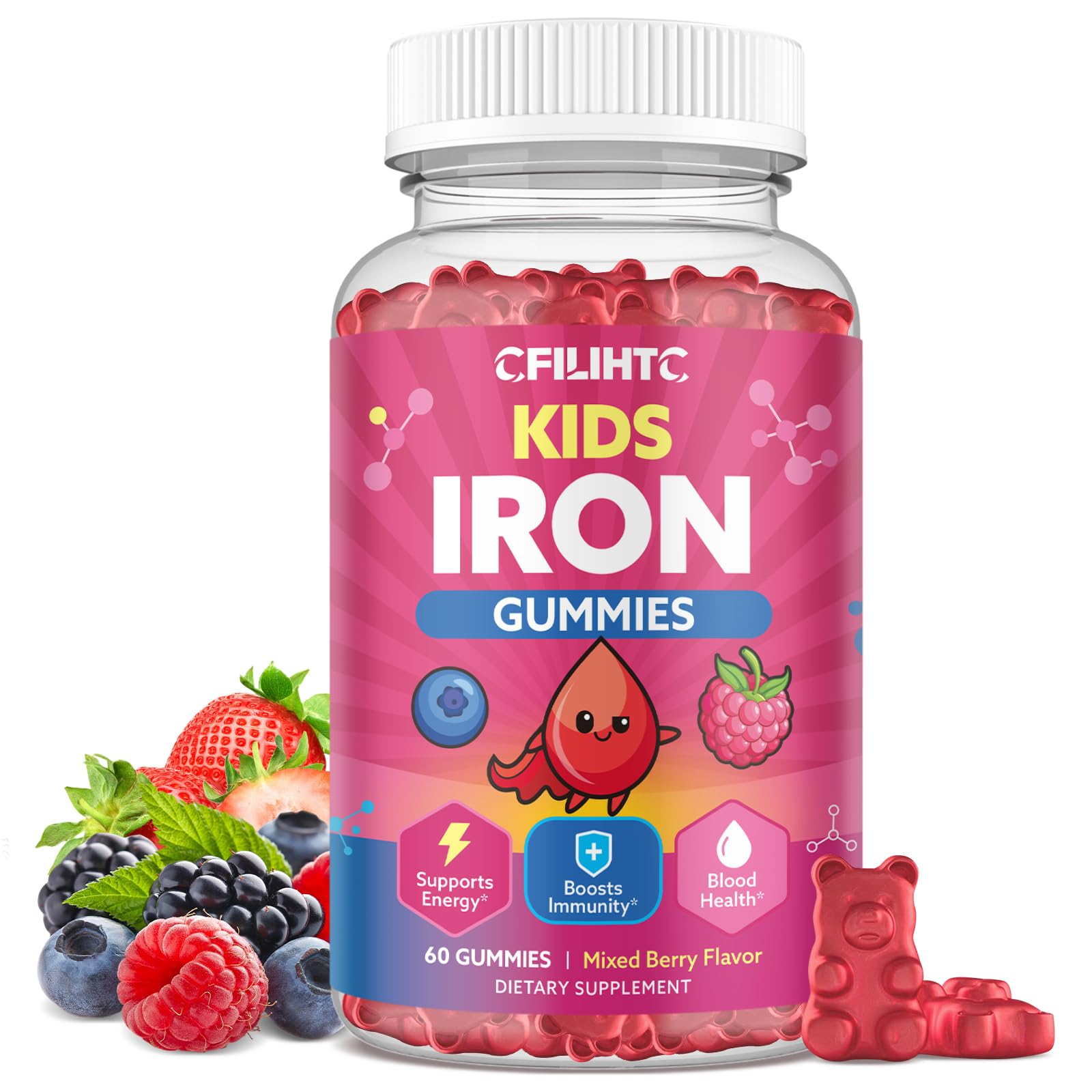 CFILIHTC Iron Gummies for Kids 60 Count front view