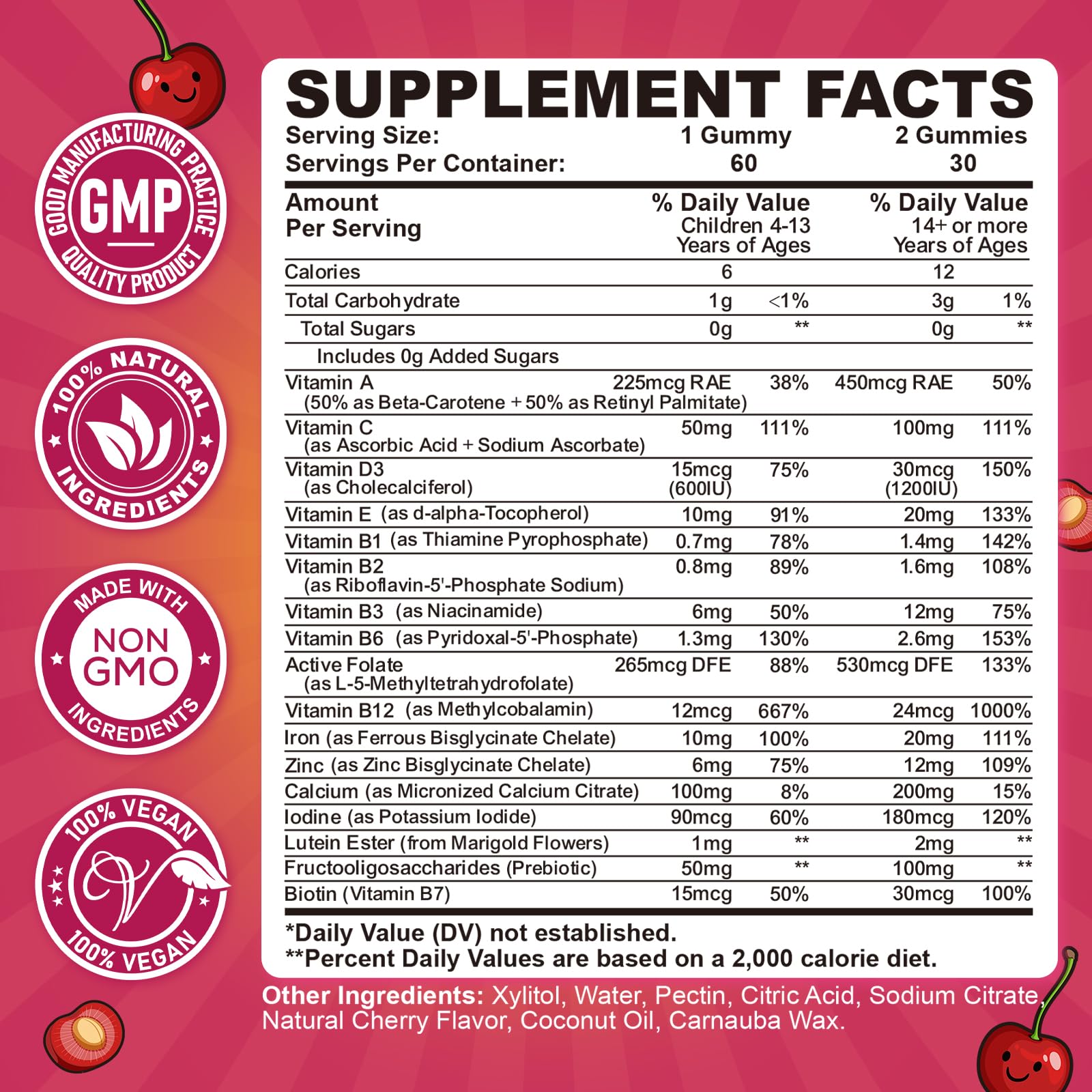 CFILIHTC Iron Gummies for Kids 60 Count Strawberry back view