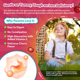 CFILIHTC Iron Gummies for Kids 60 Count Strawberry gummies close-up