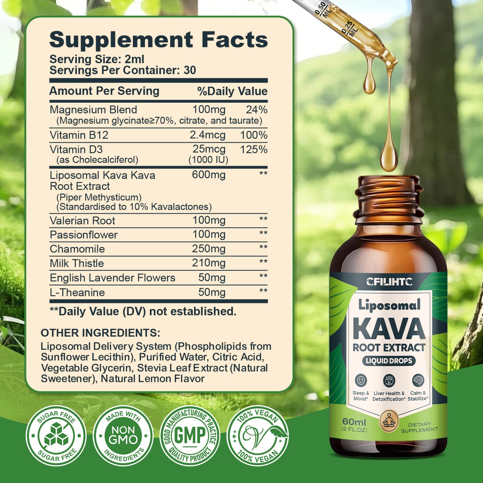 CFILIHTC Kava Kava Liquid Drops 150g back view
