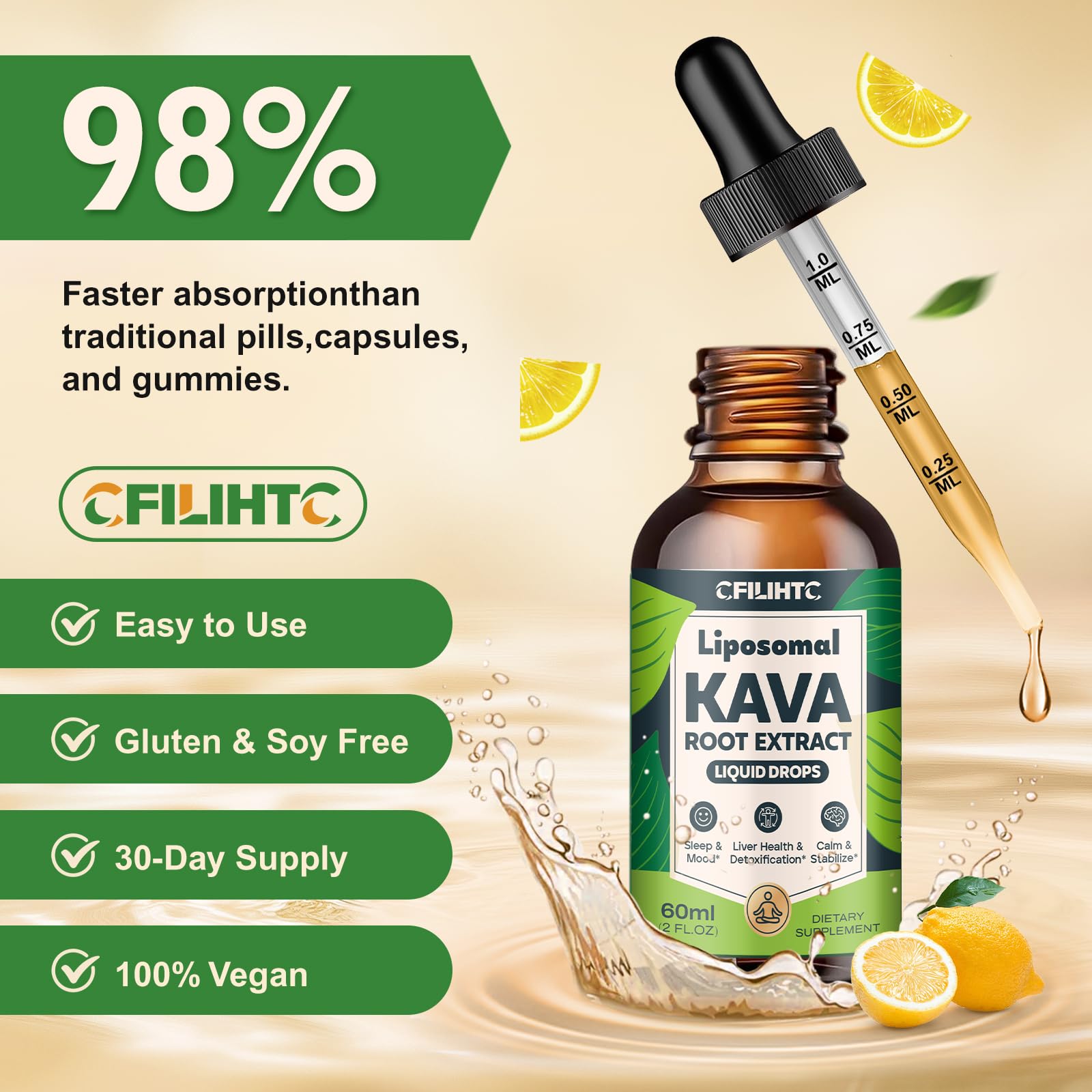 CFILIHTC Kava Kava Liquid Drops 150g dropper close-up